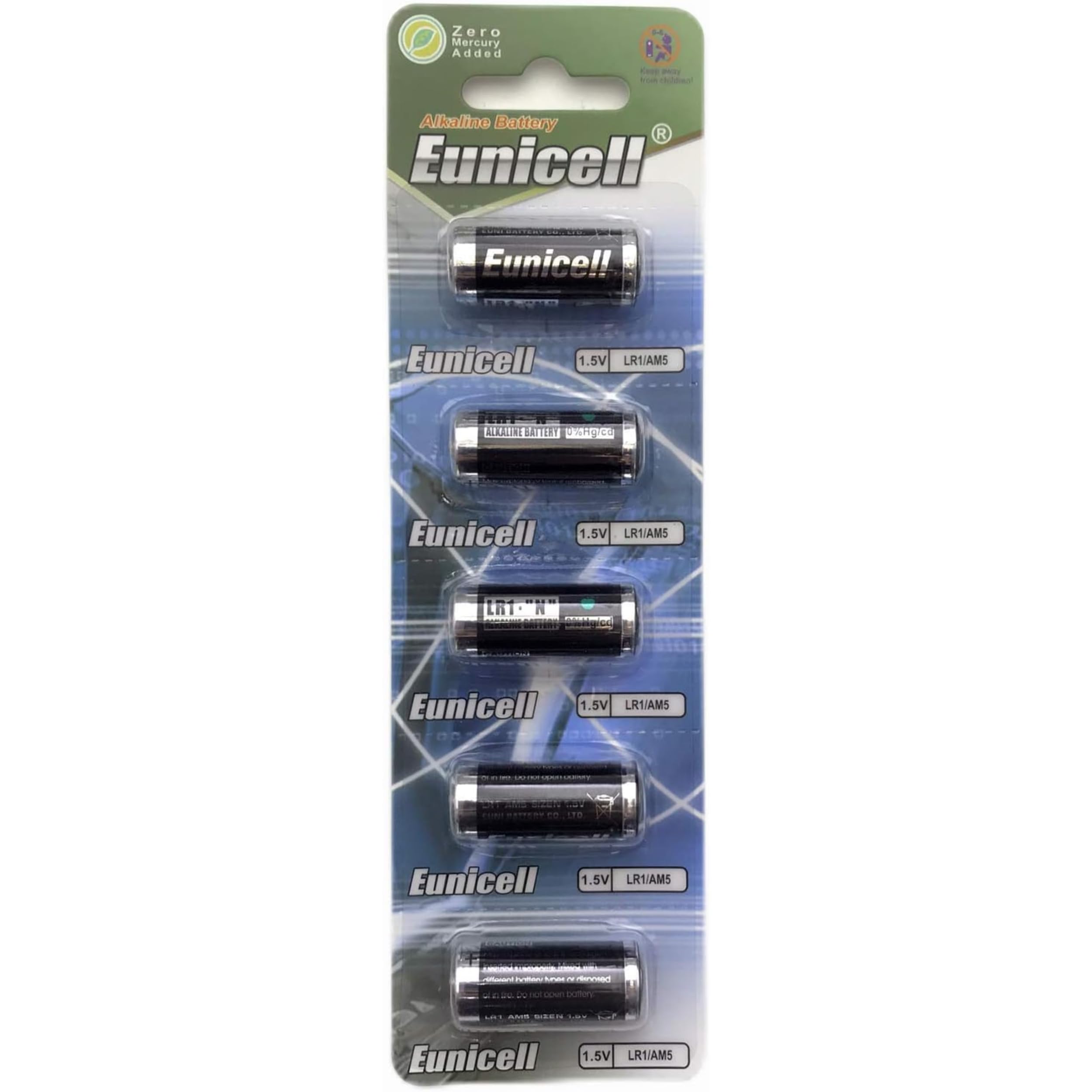 LR1 Blister Pack 5 Batteries - MN9100/AM5/N 1.5V Equivalent - Long Lasting Power for Calculators, Toys & Medical Devices