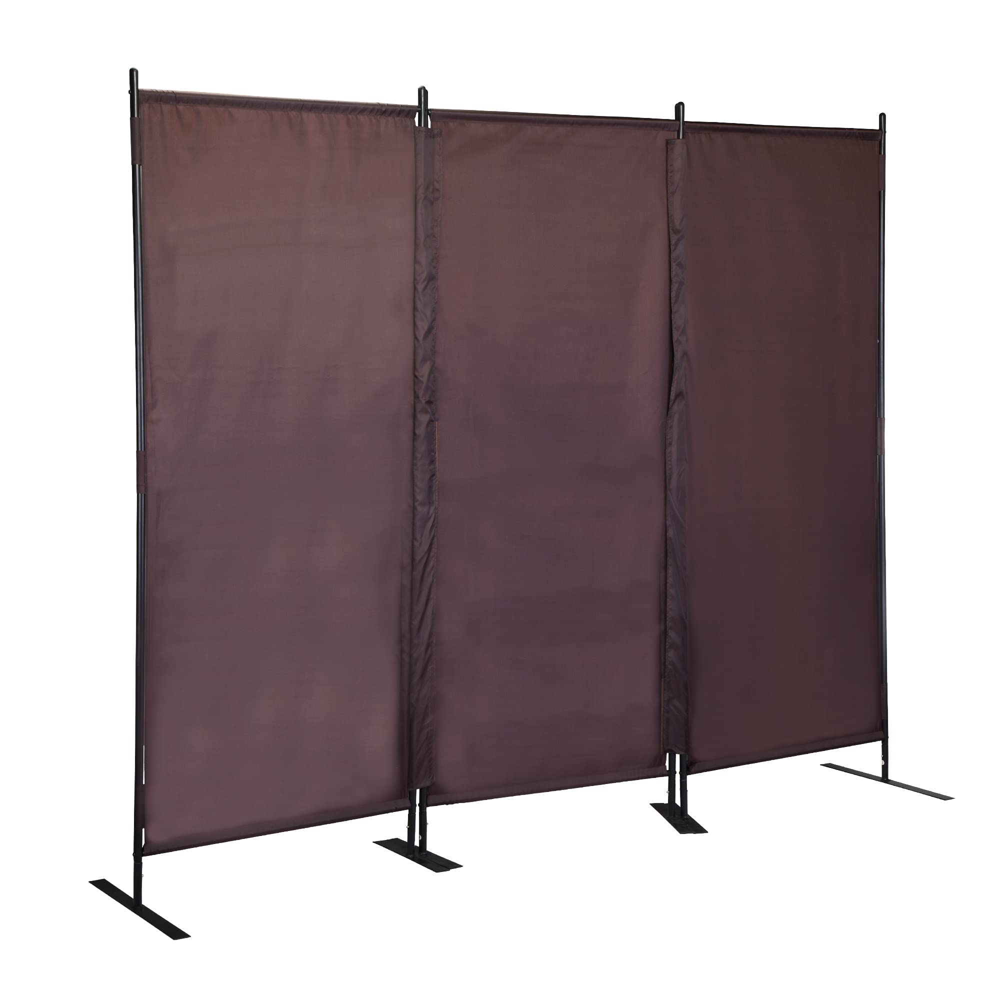 3 Panel Room Divider Screen - Folding Privacy Partition for Home & Office with Oxford Fabric & Iron Metal Frame (Red Brown) - Perfect for Creating Private Spaces in Living Rooms, Bedrooms, or Workspaces