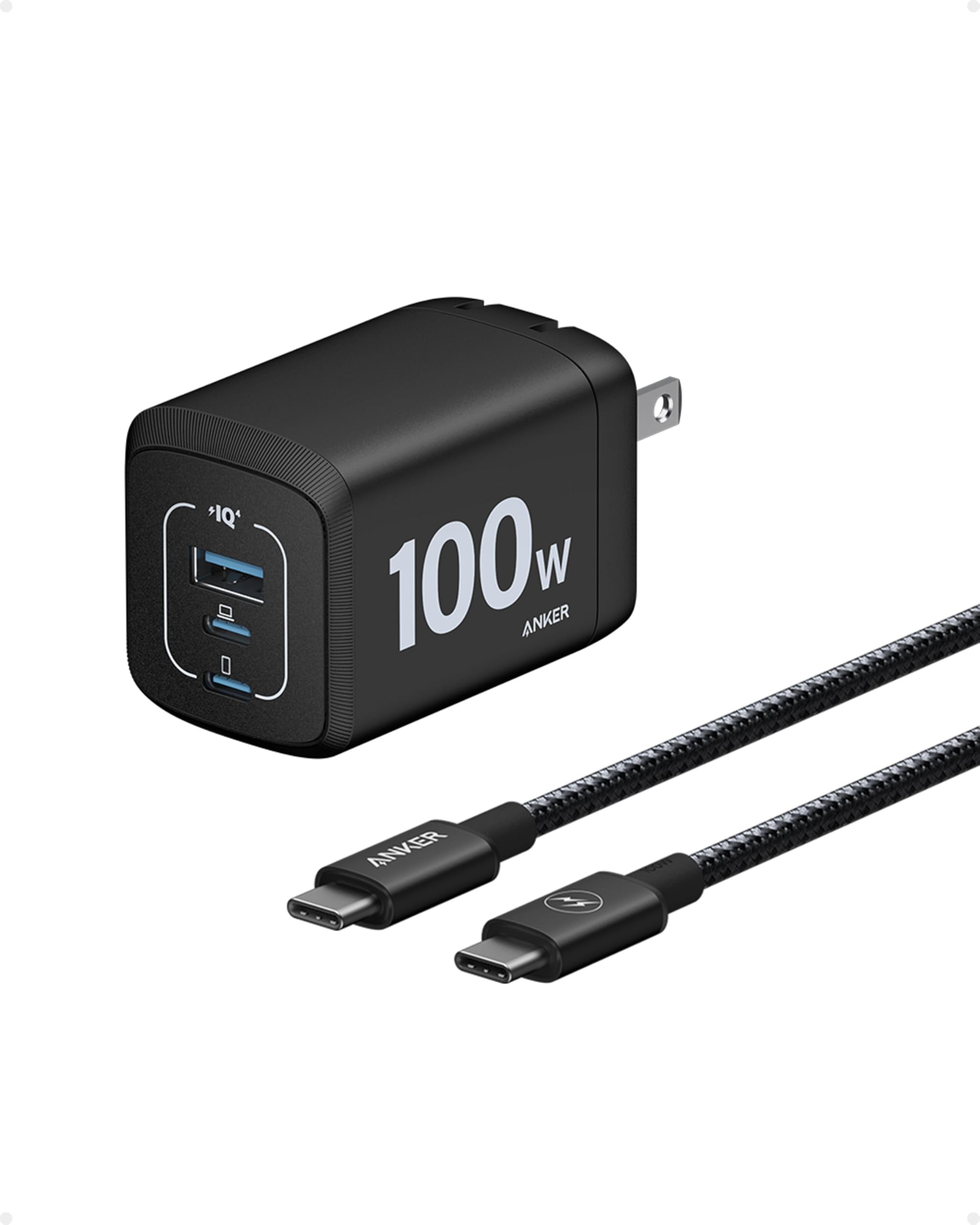 Anker Prime 100W GaN Fast Charger with PPS - 3-Port Compact USB C Wall Charger for MacBook Pro/Air, iPad Pro, iPhone 16/Pro, Galaxy S23/S22, Pixelbook - Includes USB-C Cable - Perfect for Travel, Office & Home Charging