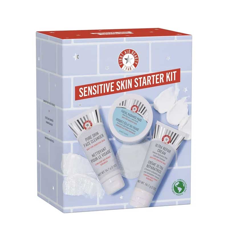 First Aid Beauty Sensitive Skin Starter Kit - Gentle Skincare Set for Dry & Irritated Skin - Perfect for Daily Use & Travel Skincare Routine