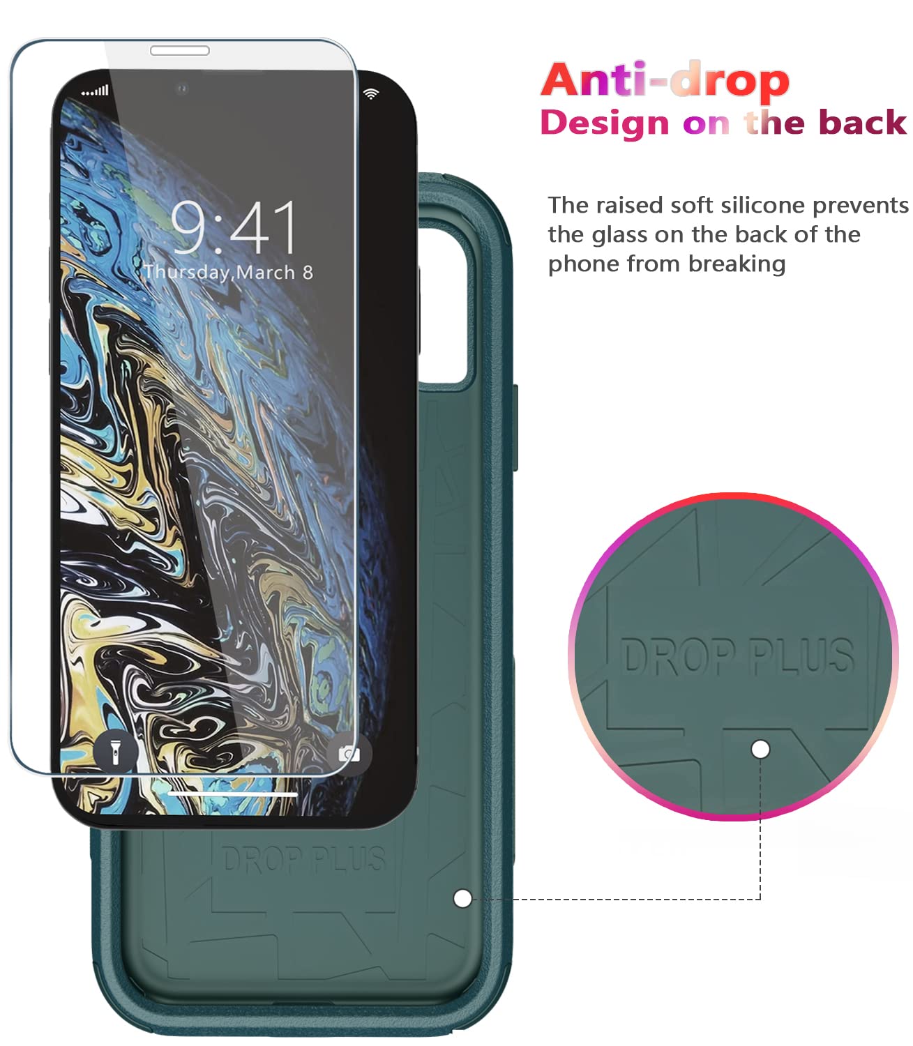 Shockproof Heavy Duty Phone Case for iPhone X/XS - Diverbox Protective Cover with Tempered Glass Screen Protector | Waterproof, Drop Proof Case for Outdoor, Sports & Daily Use (Dark Green)