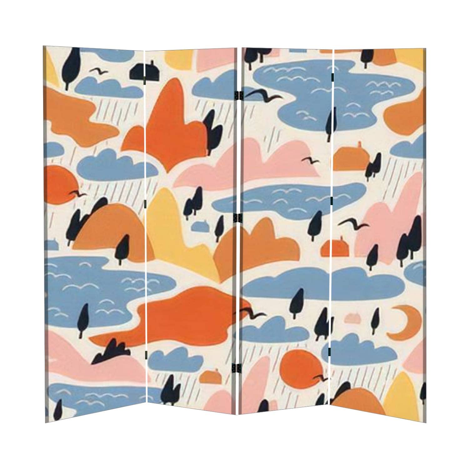 Colorful Mountain & Lake Folding Room Divider - 4 Panel Portable Freestanding Privacy Screen for Home, Office & Bedroom | Perfect for Space Separation & Room Decoration