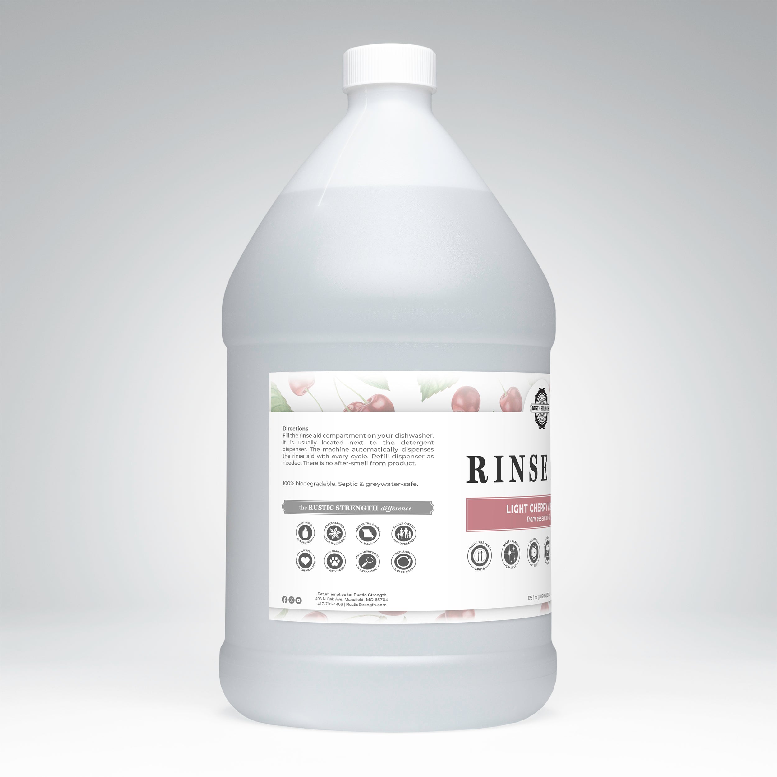 Best Automatic Dishwasher Rinse Aid - Light Cherry Scent | Prevents Spots & Streaks | Perfect for Glassware & Silverware Cleaning