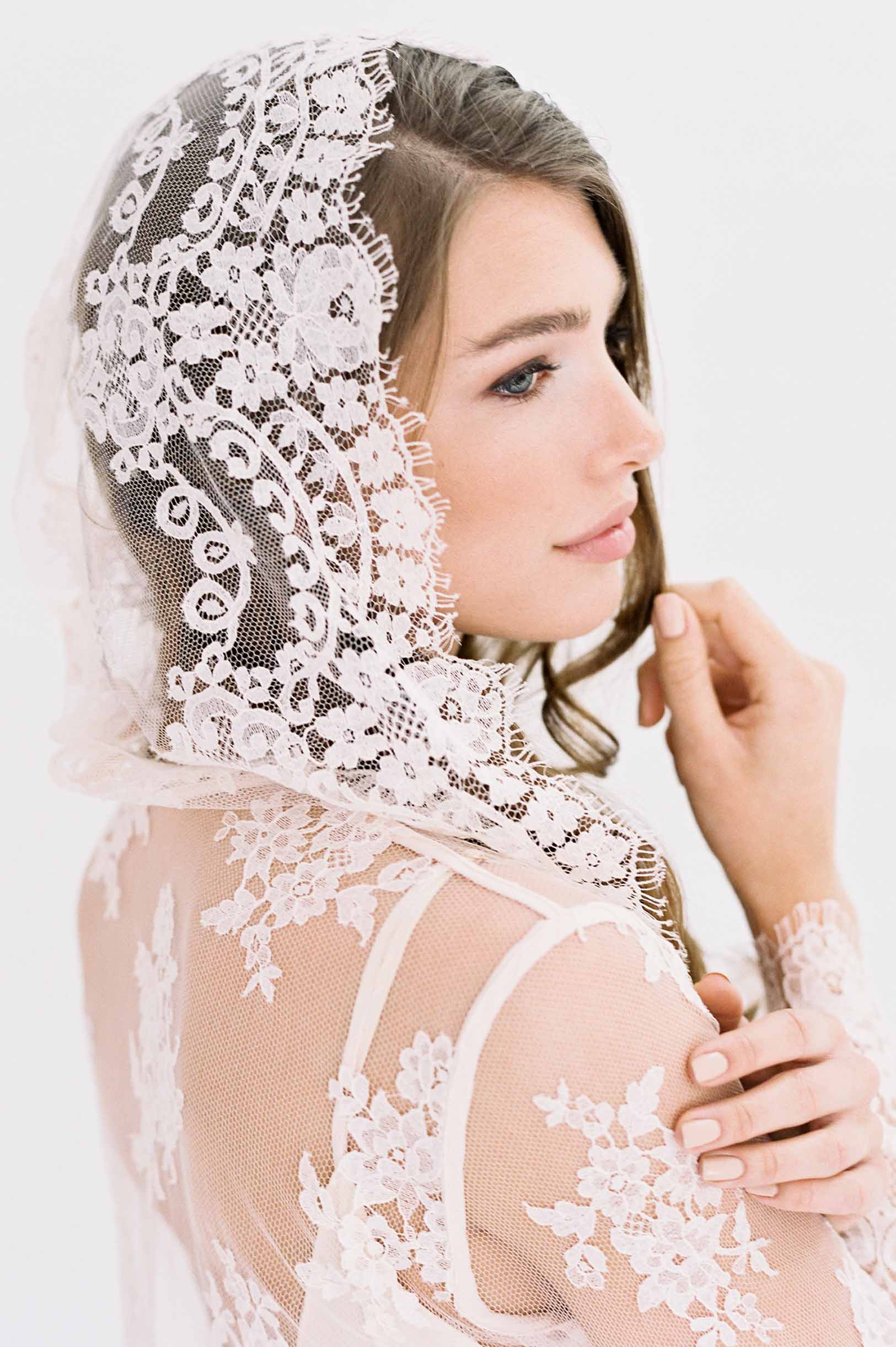 Stella Hooded French Lace Robe in Ivory - Elegant Bridal Lingerie & Boudoir Nightgown for Honeymoon, Wedding Night, and Special Occasions