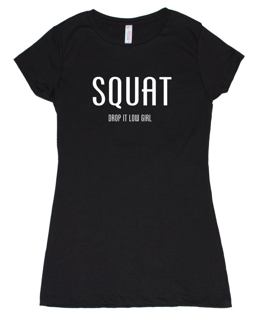 FTD Apparel Women's Squat Drop it Low Girl T-Shirt - Gym Workout & Fitness Training Tee for Women - Perfect for Weightlifting, CrossFit & Casual Wear