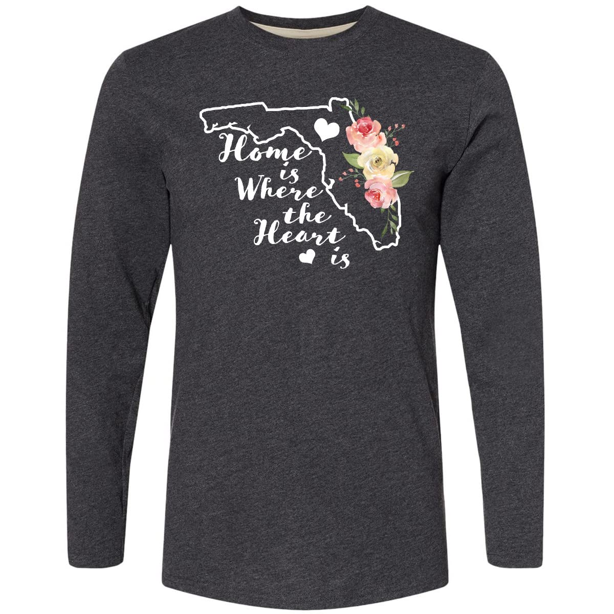 Inktastic Florida Home is Where The Heart is Watercolor Print Long Sleeve T-Shirt for Women - Soft Cotton Casual Tee for Vacation, Beach Outings & Family Gatherings