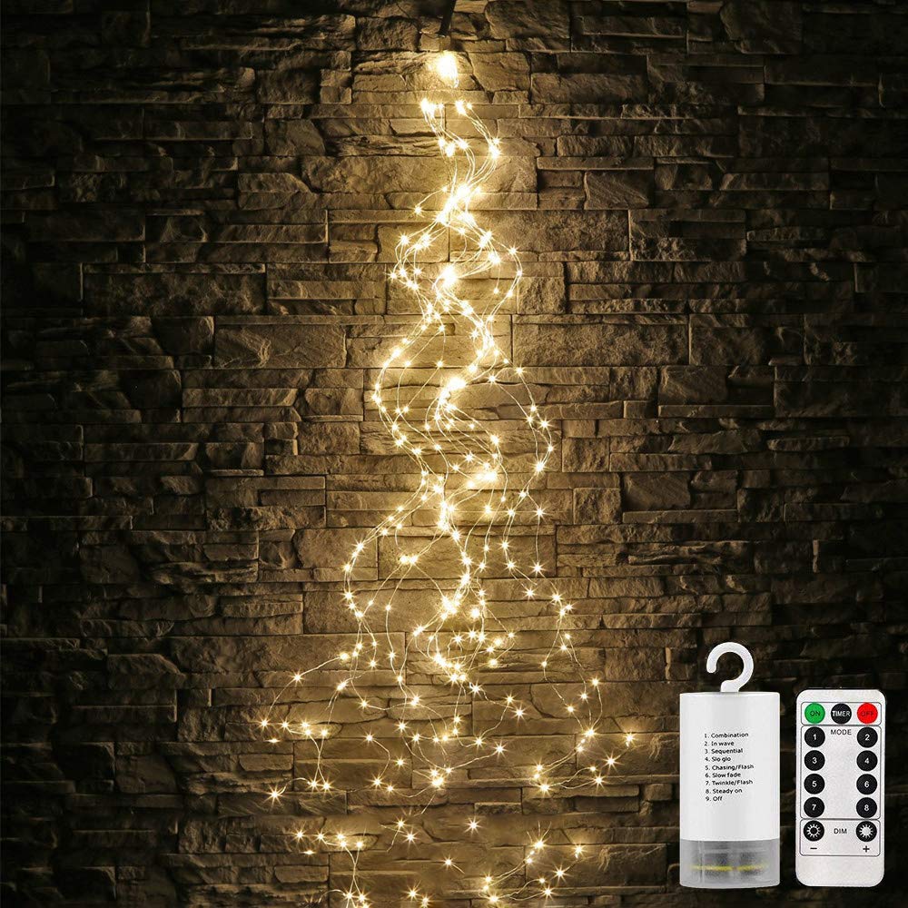 250LED Waterfall Fairy Lights with Remote - 8 Modes Battery Operated Twinkle Lights for Outdoor Watering Can, Firefly Bunch Decor | Perfect for Bedroom, Garden, Christmas Tree & Party Lighting