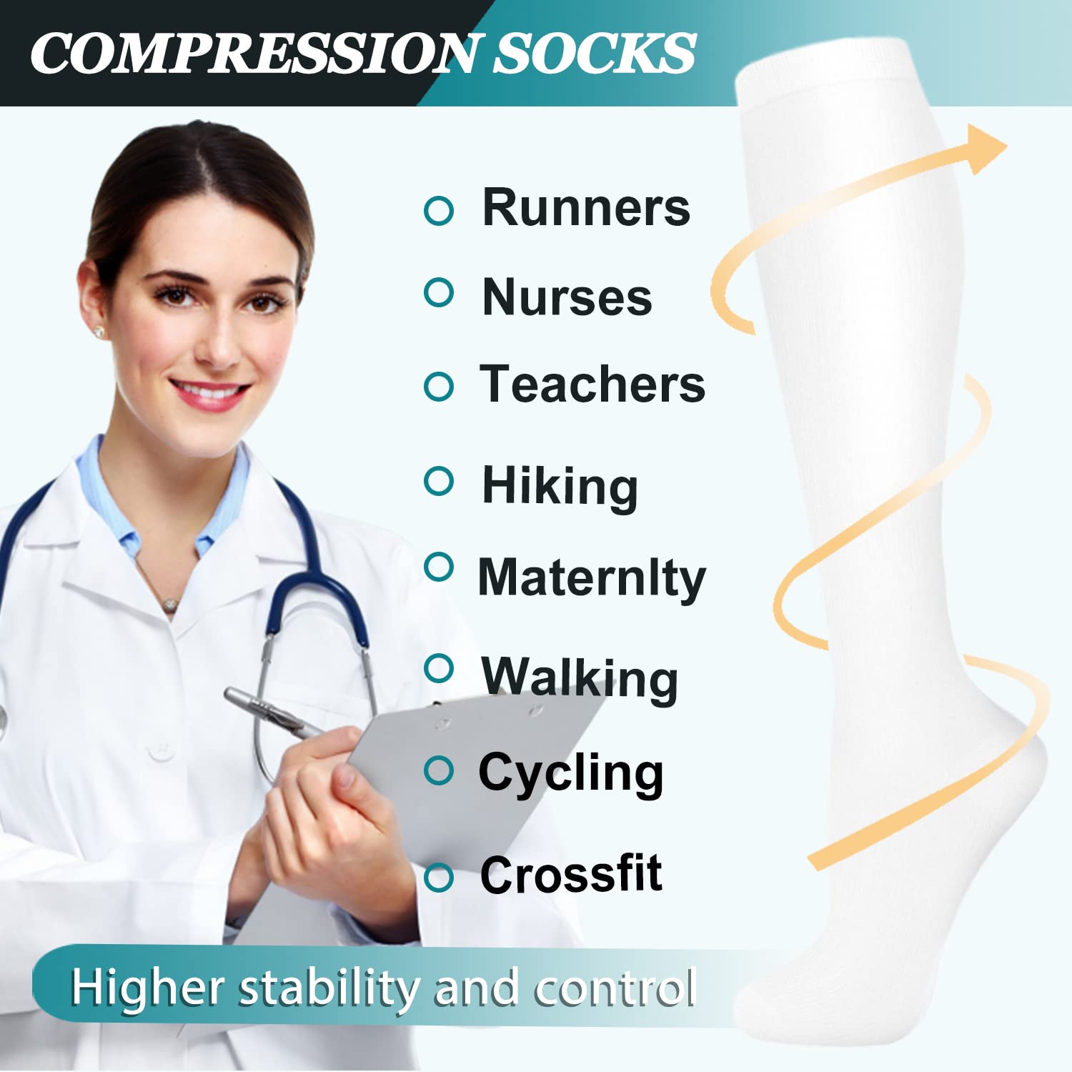 ACTINPUT 8 Pairs Medical Grade Compression Socks for Women & Men - 20-30mmHg Support Stockings for Running, Athletic, Travel & Varicose Vein Relief - Perfect for Nurses, Athletes & Frequent Flyers