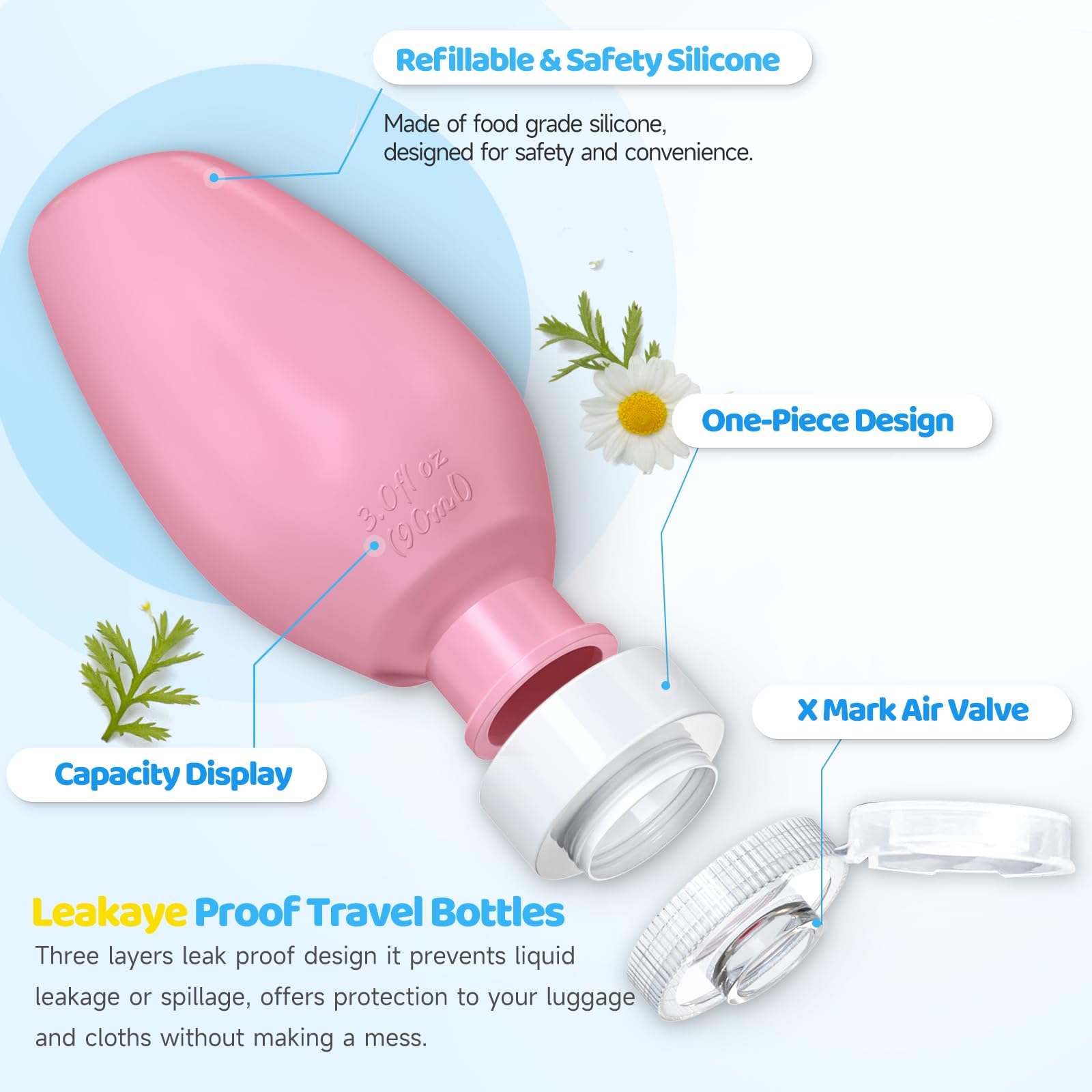 BPA Free 3oz (4 Pack) Leak Proof Silicone Travel Bottles for Toiletries - Squeezable TSA Approved Containers for Shampoo, Lotion & Cosmetics | Perfect Travel Essentials for Women, Men & Carry-On Luggage | Ideal for Airplane Trips, Gym Bags & Vacation Packing