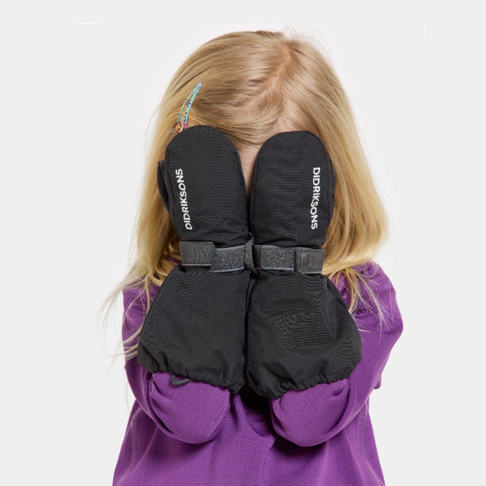 Didriksons Biggles Kids Ski Mittens - Waterproof Winter Gloves for Boys & Girls, Warm Insulated Snow Mittens for Skiing, Snowboarding & Outdoor Activities (Black)