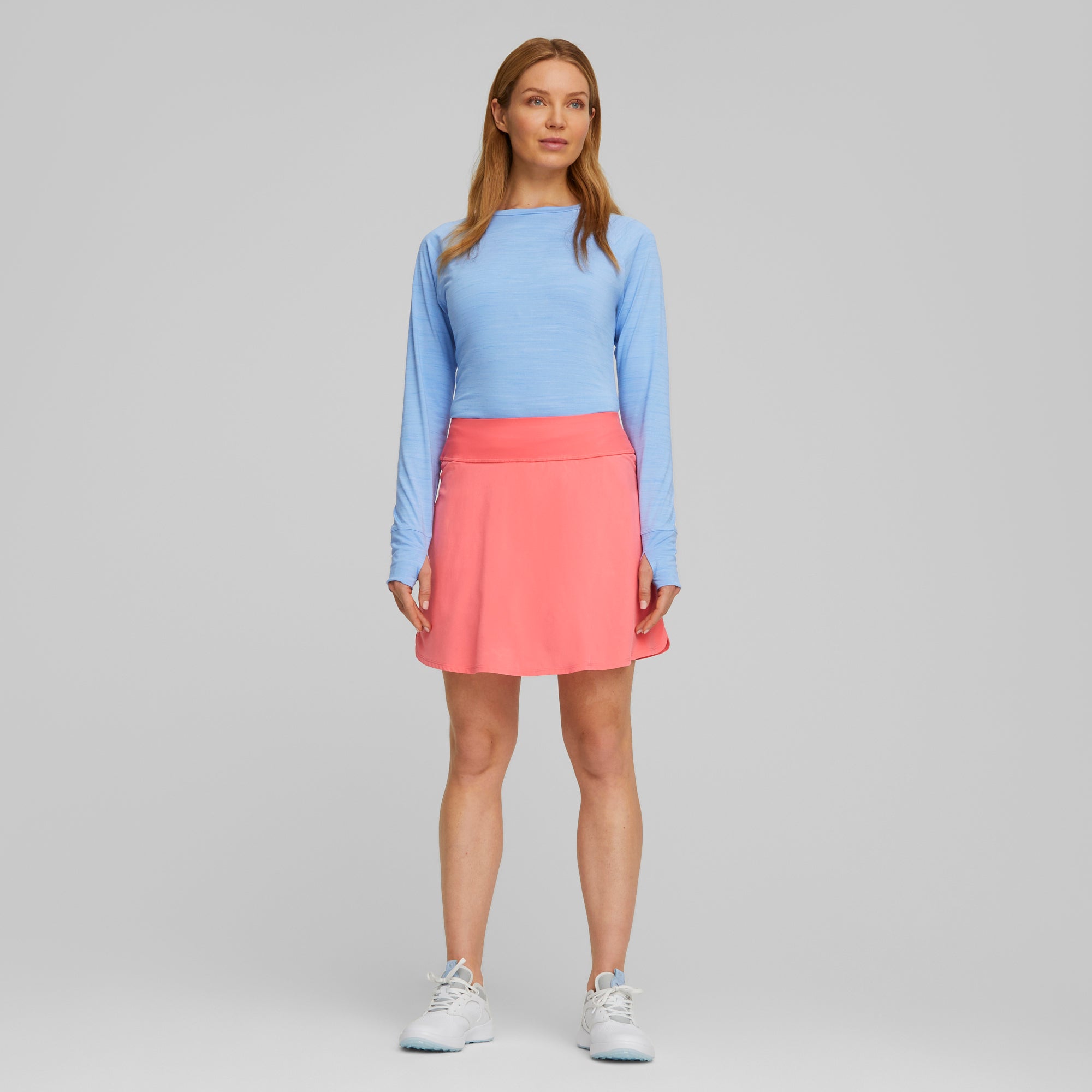 PWRSHAPE Women's Solid Golf Skirt - High Waist Athletic Tennis Skirt with Pockets for Golf, Tennis & Running - Comfortable Stretchy Workout Skirt for Women