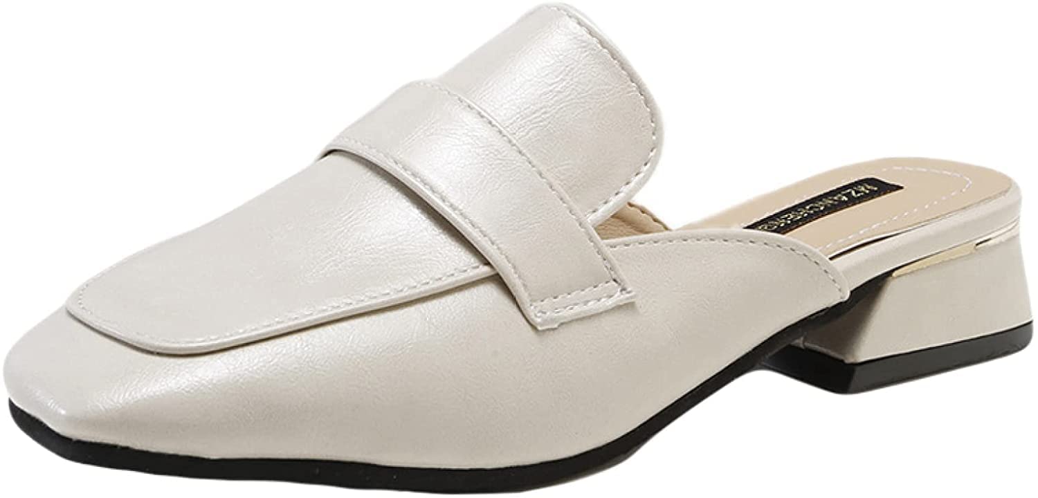 Women's Chunky Block Heel Mule Sandals - PU Leather Slip-On Shoes with Square Toe for Vintage Style | Comfortable for Daily Wear, Outdoor Walking & Casual Outfits