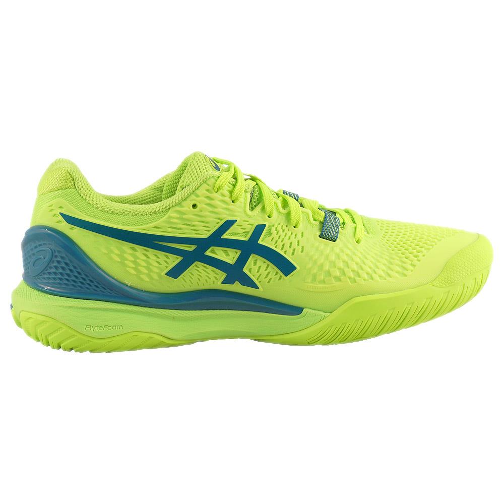 Asics Women's Gel Resolution 9 Tennis Shoes - Hazard Green/Reborn Blue | High-Performance Court Shoes for Women | Perfect for Competitive Tennis & Training