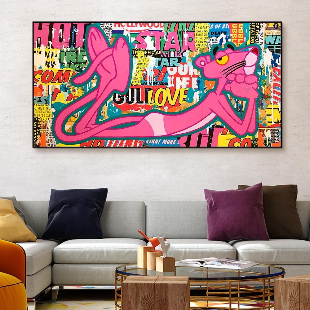 Pink Panther Posing Canvas Wall Art - Vibrant Pop Art Decor for Living Room, Bedroom & Office - Unique Gift Idea for Cartoon Lovers