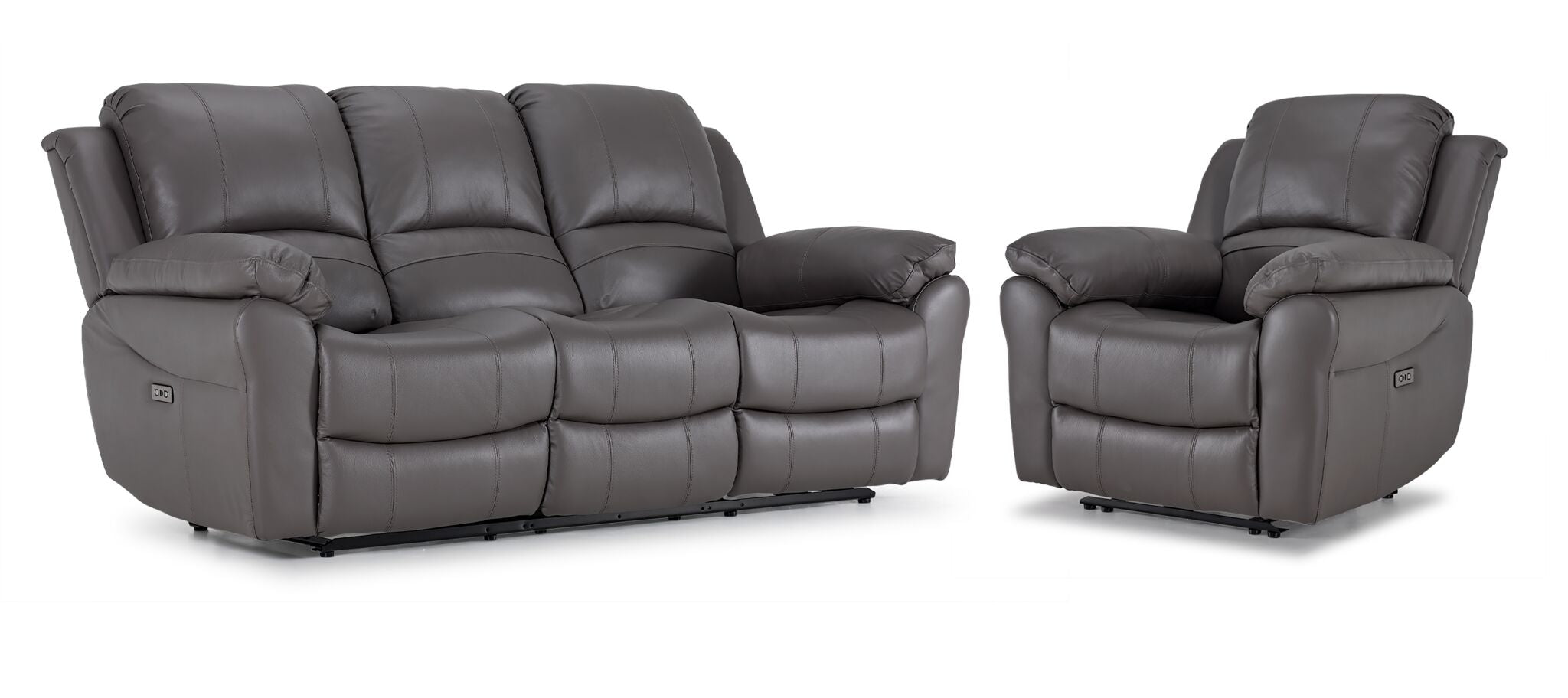 Premium Alba Leather Power Reclining Sofa & Chair Set in Grey - Modern Living Room Furniture for Home Theater & Family Relaxation