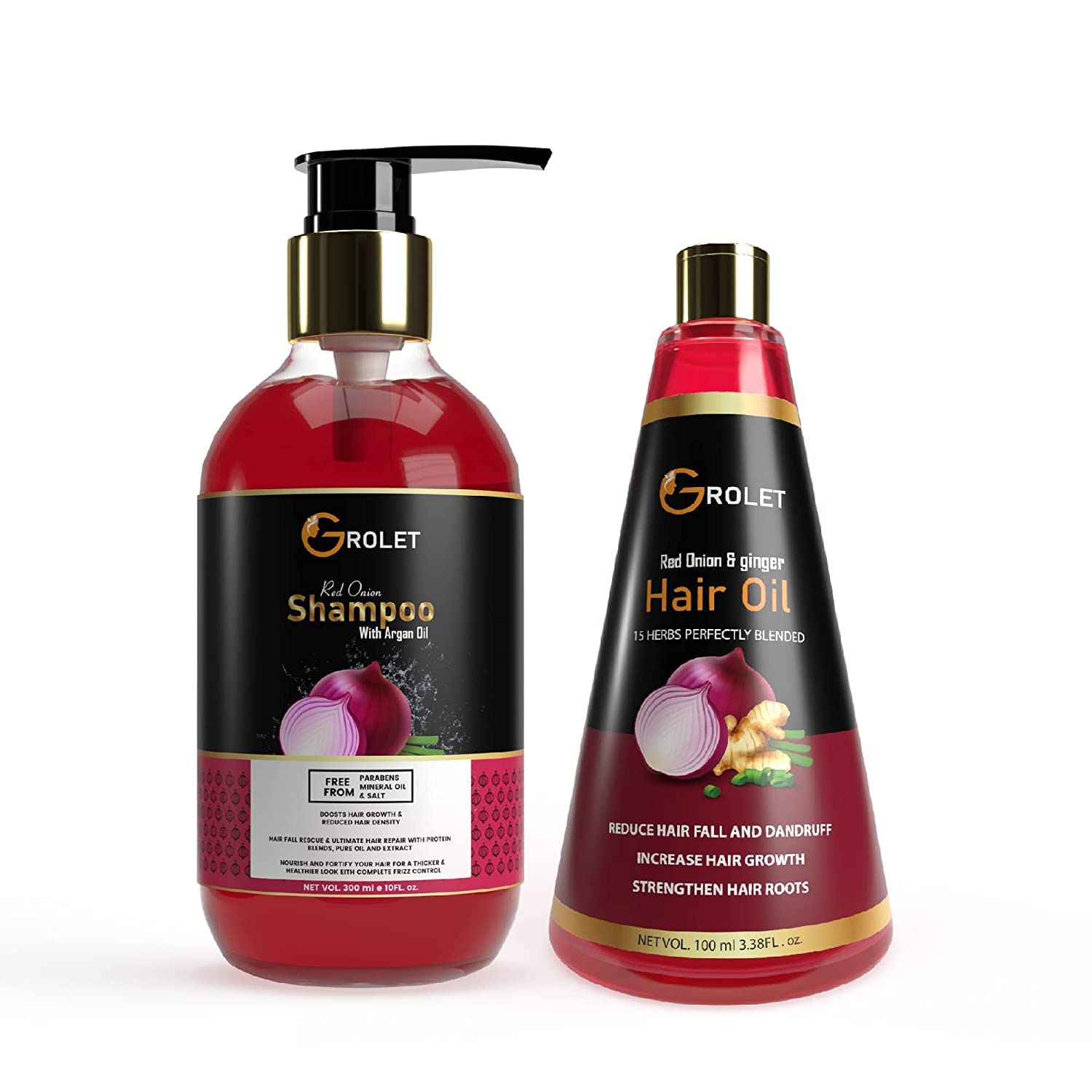 24K Gold Onion Hair Oil with Black Seed Oil Extracts & Onion Shampoo - 400ml Hair Growth Treatment Kit for Thicker, Stronger Hair - Perfect for Dry, Damaged Hair & Scalp Care
