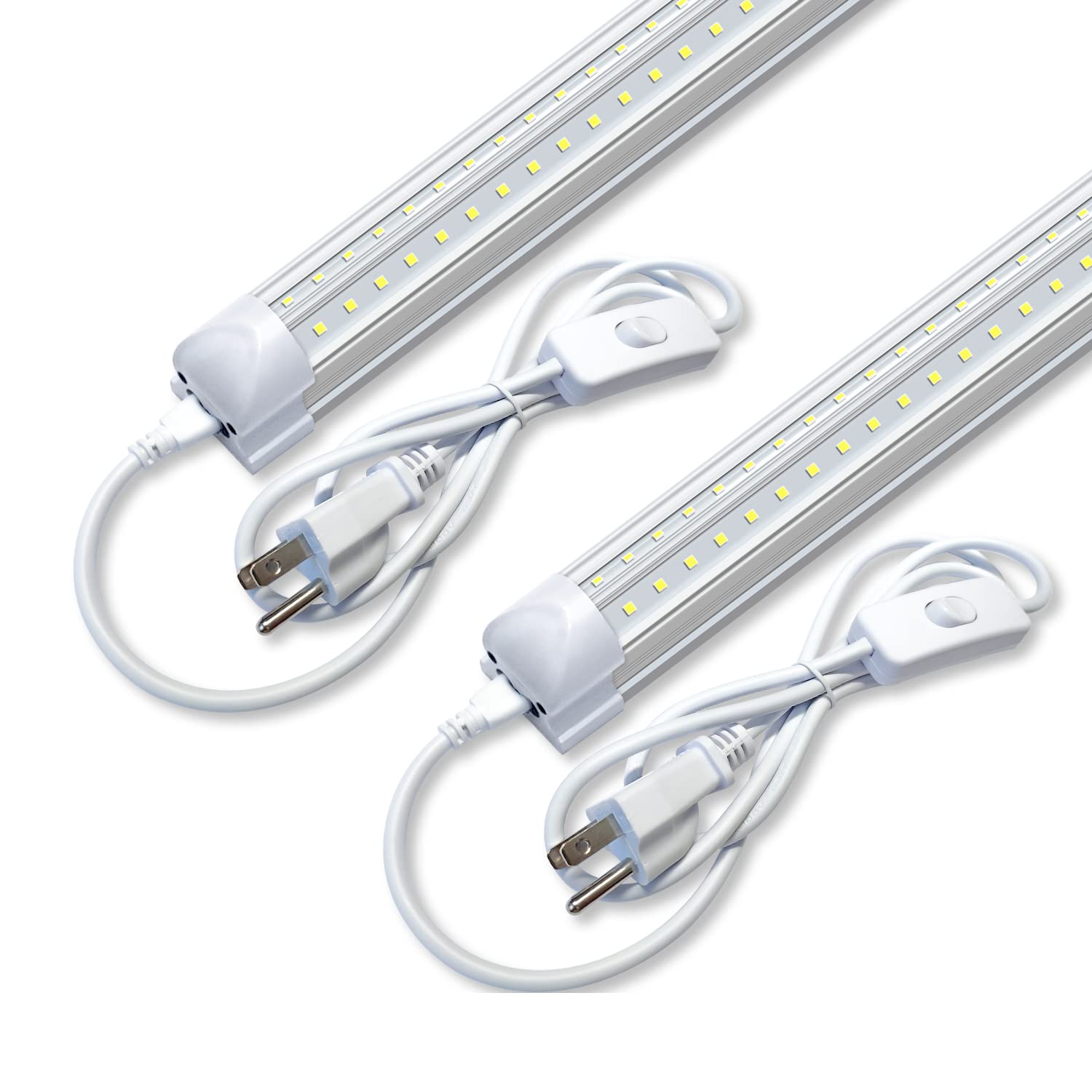 Monios-L 2FT LED Shop Light 5000K Daylight White, 20W Linkable Utility Ceiling Light with V-Shape Design, 2500lm Bright T8 Integrated LED Fixture - Perfect for Garage, Workshop, Basement & Workbench Lighting (2-Pack, Plug & Play)