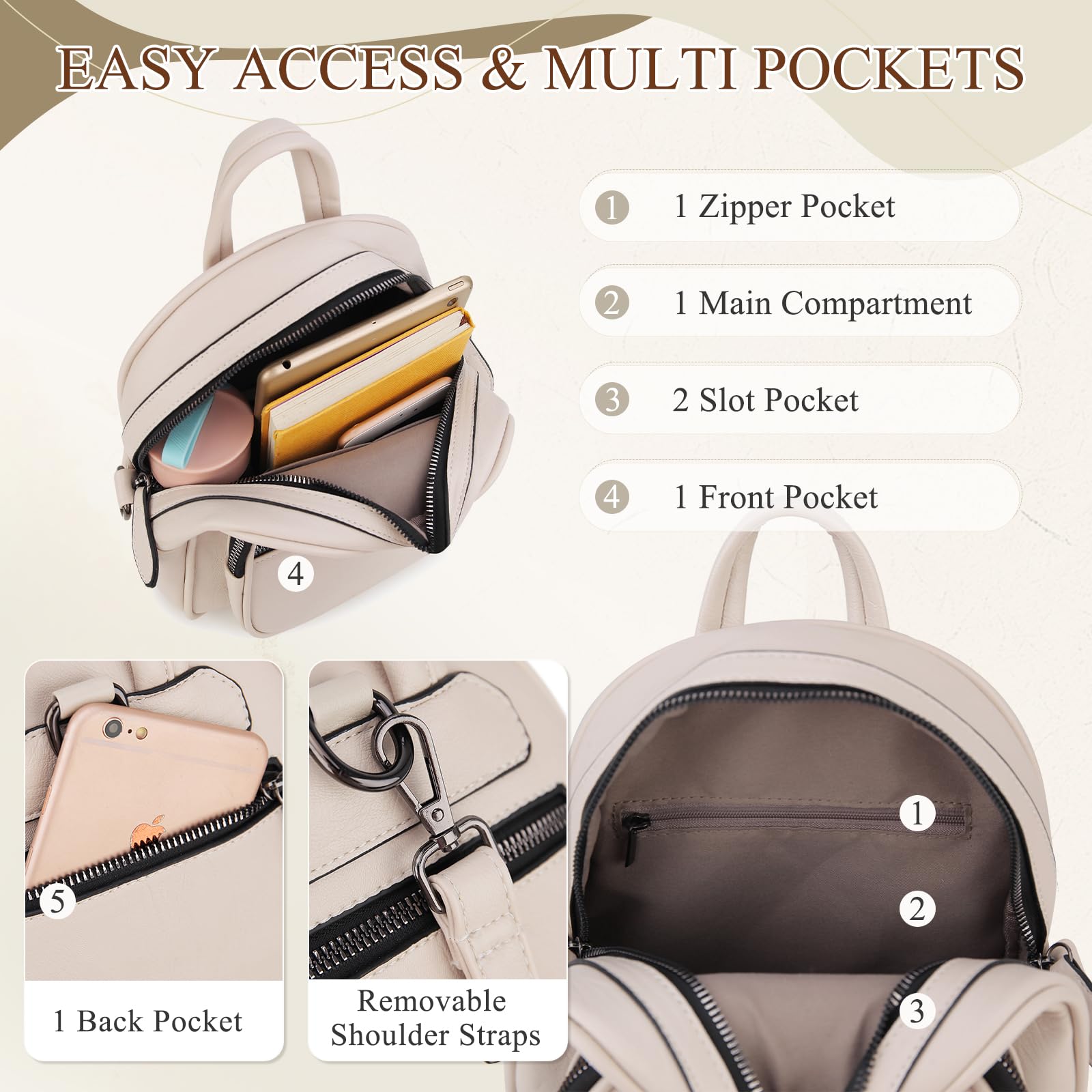 VX VONXURY Mini Backpack Purse for Women - Small Convertible Crossbody Bag with Detachable Straps, Fashionable Daypack for Travel, Work & School