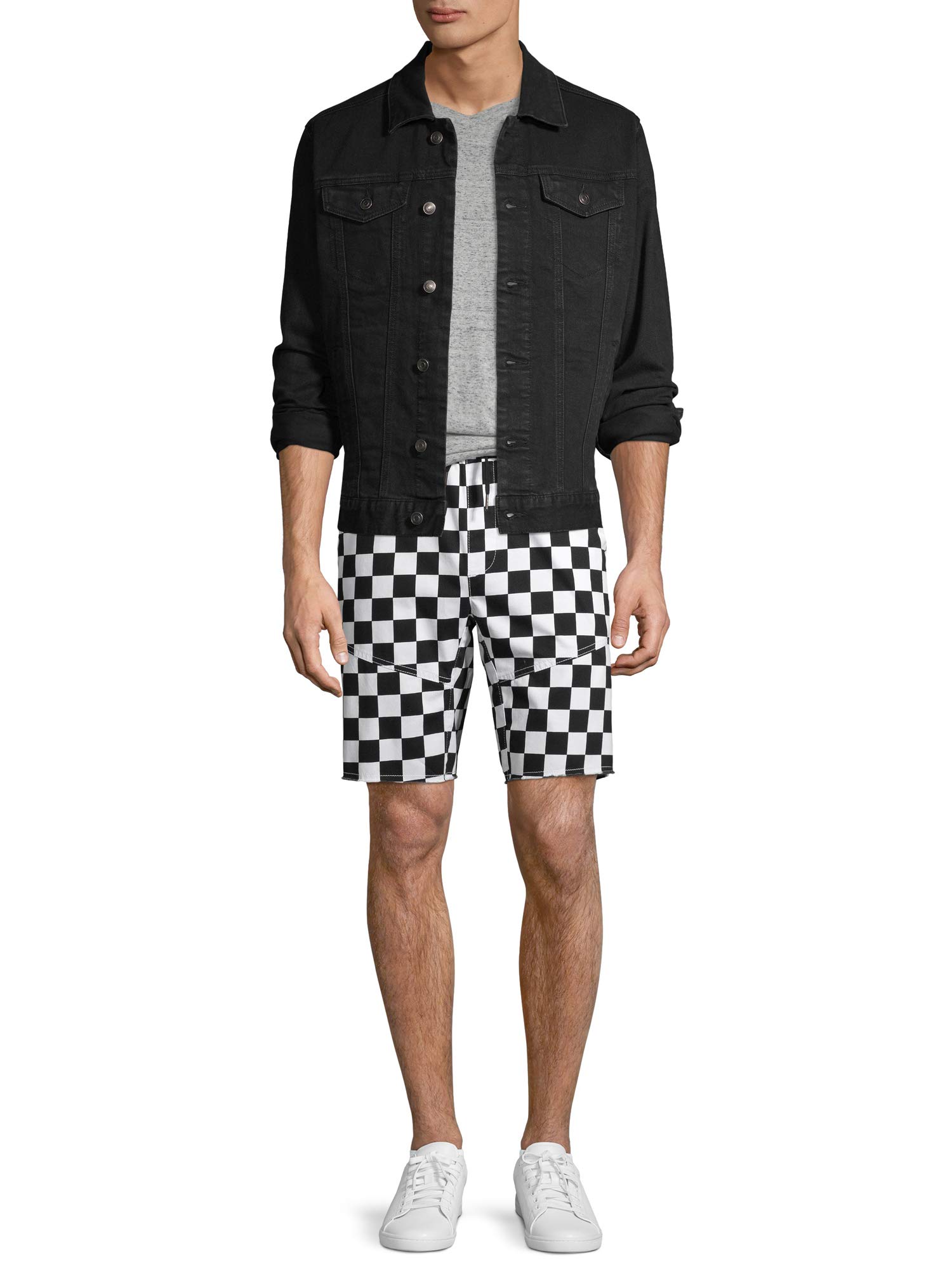 No Boundaries Men's Woven Jogger Shorts - Comfortable Casual Lounge Pants with Checkerboard Pattern (Size Large 36/38) - Perfect for Gym, Running, and Relaxing at Home