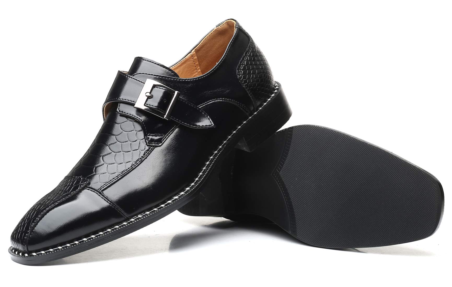 Men's Leather Single Monk Strap Loafers - Slip-On Oxford Dress Shoes for Business & Formal Wear - Perfect for Office, Weddings & Special Occasions