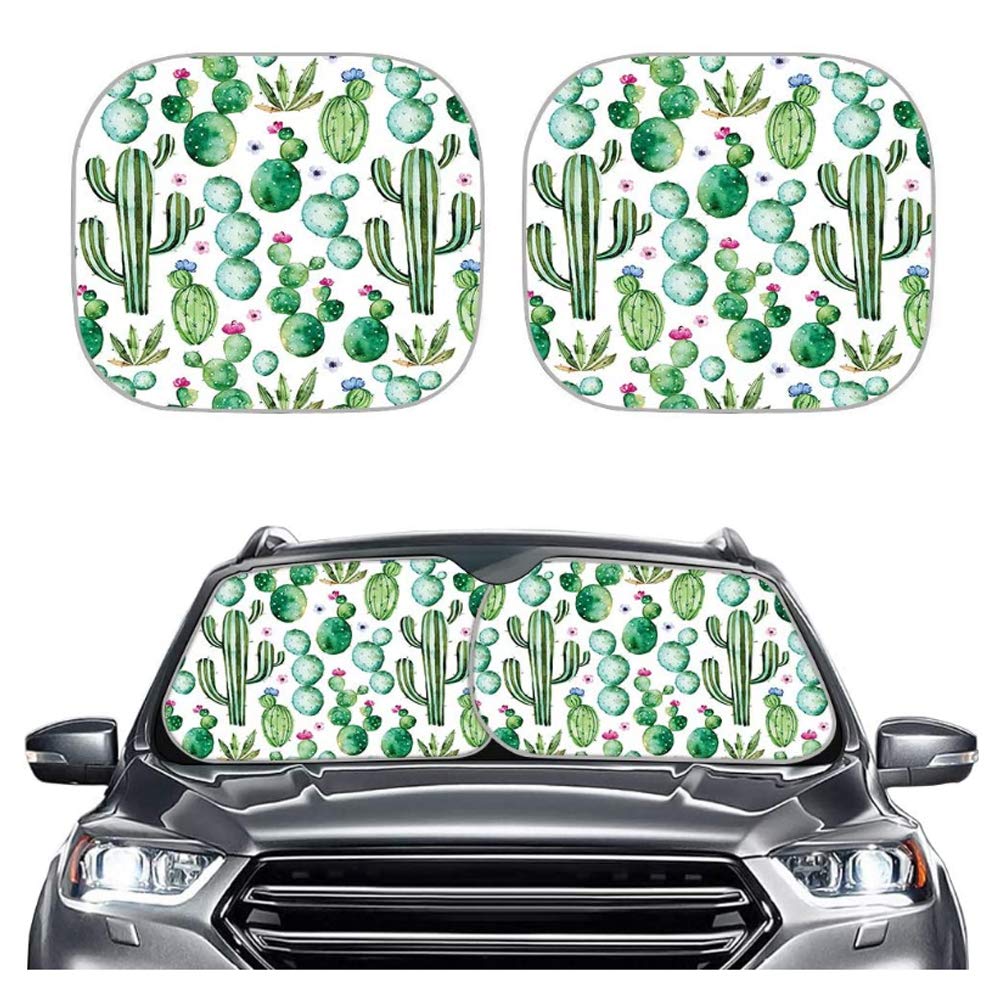 Custom Cactus Car Sun Shade - UV & Heat Protection for Windshield - 2 Pack