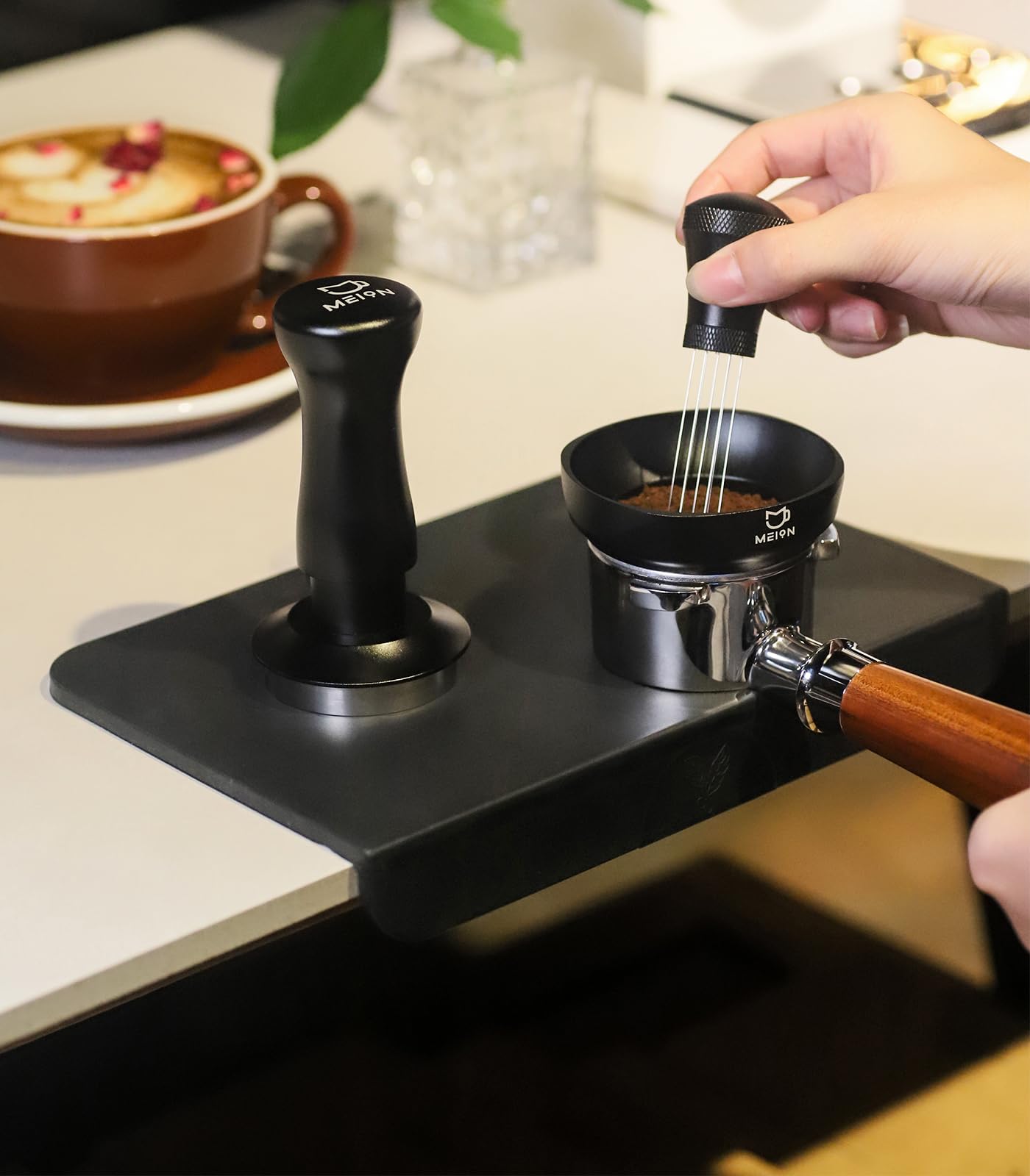 Premium MEION Espresso Tamping Mat - Food Grade Silicone Coffee Tamper Mat for Espresso Machines | Waterproof, Heat Resistant Espresso Accessory | Perfect for Home Baristas & Coffee Shops