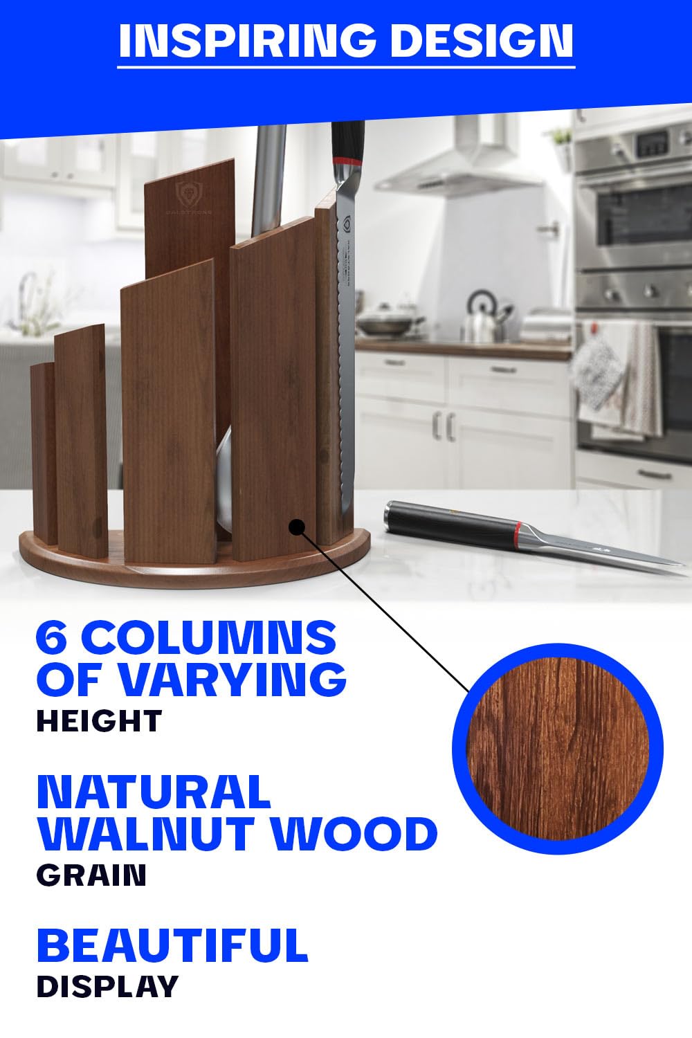 Dalstrong Magnetic Knife Block - Premium Double-Sided Walnut Knife Holder for 12-Piece Knife Set - 'Dragon Spire' Professional Kitchen Display Stand - Perfect for Home Chefs & Cooking Enthusiasts - Ideal for Kitchen Countertop Organization & Knife Storage