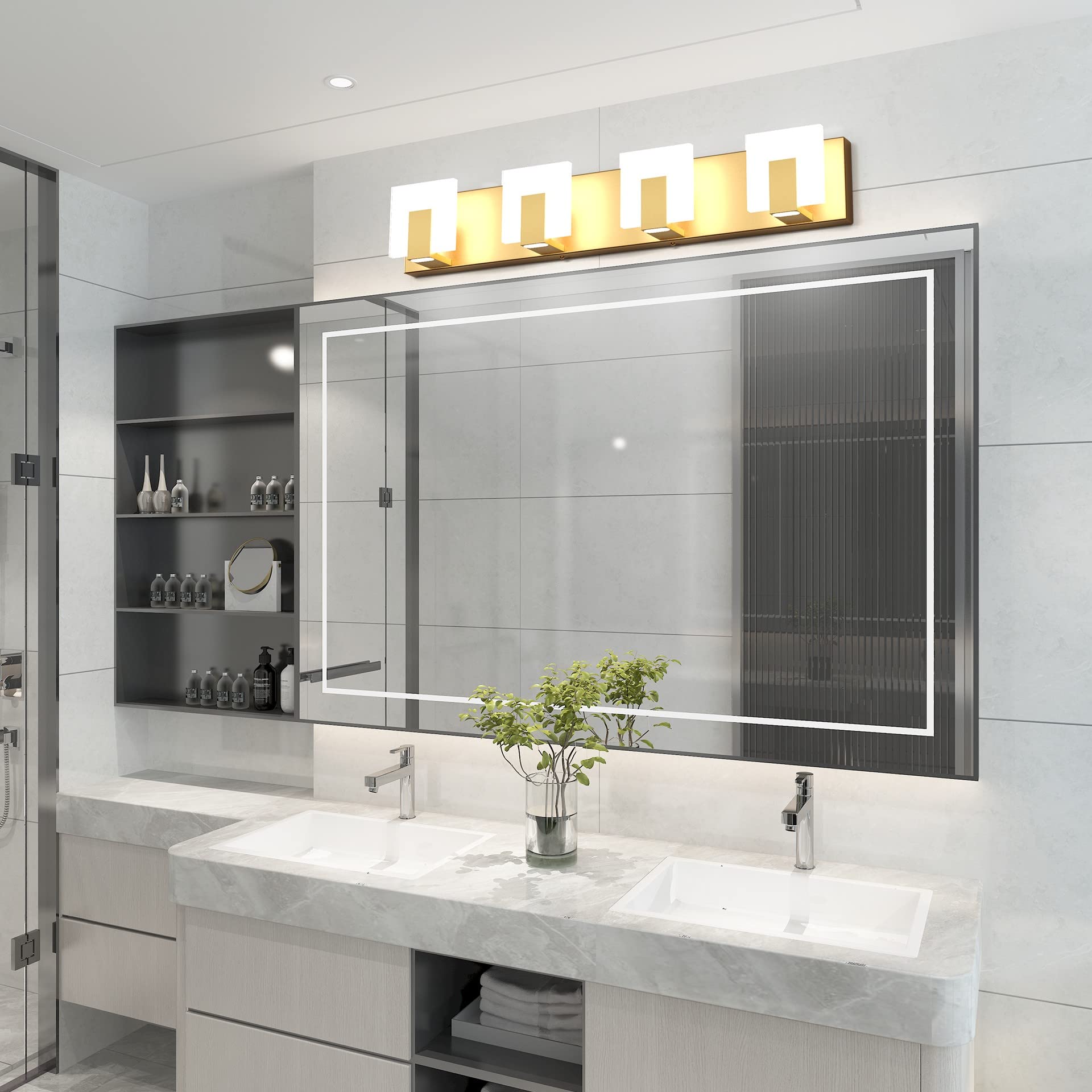 Aipsun Modern Gold LED Bathroom Vanity Light Fixture - 4-Light Up/Down Wall Sconce, 6000K Daylight White - Perfect for Bathroom Mirror Lighting, Powder Room & Dressing Area Illumination
