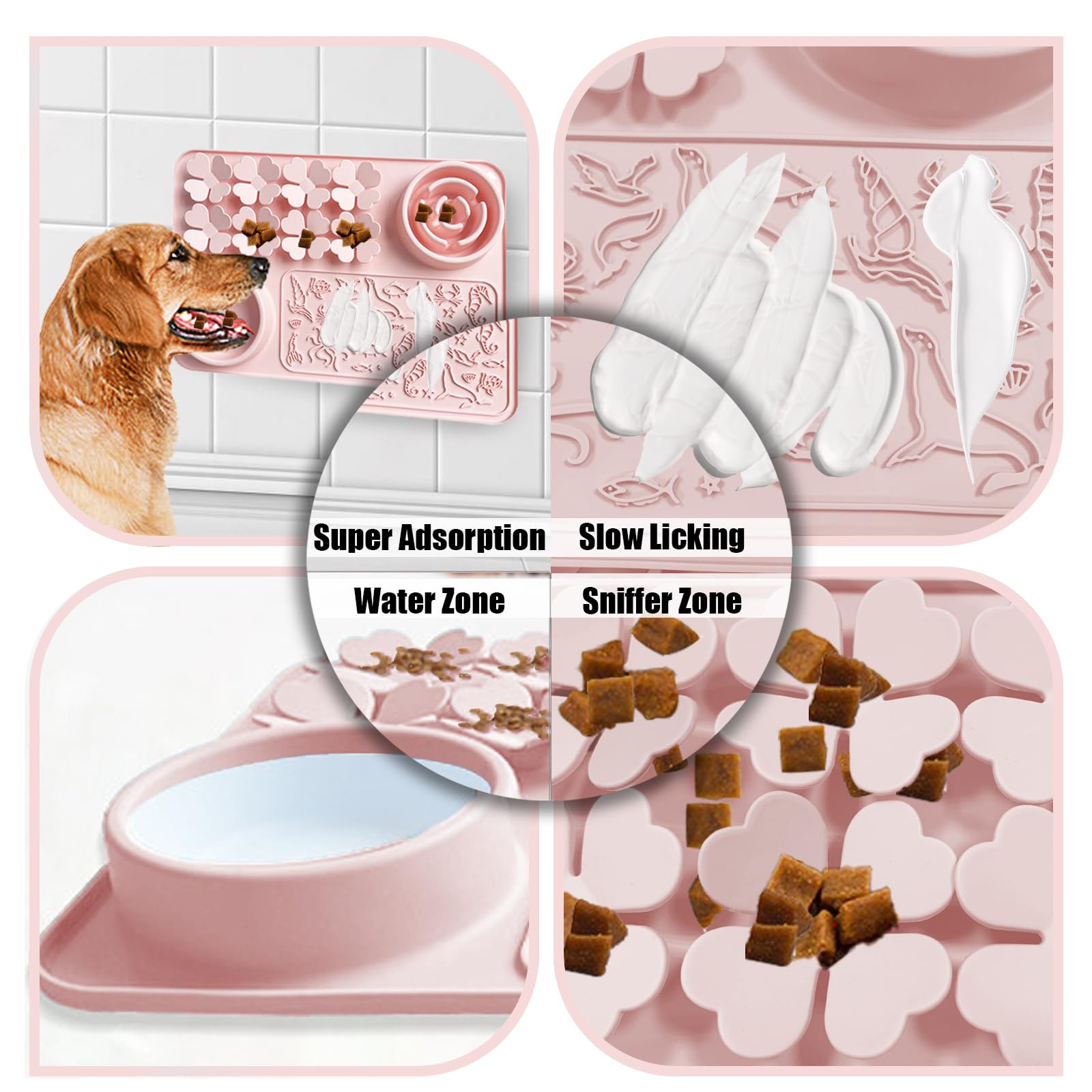 **Silicone Pet Mat with Suction Cups for Dogs & Cats - Non-Slip Slow Feeder Mat for Anxiety Relief, Training, Bathing & Grooming | Durable & Easy to Clean | Perfect for Mealtime, Playtime & Vet Visits (Pink)**