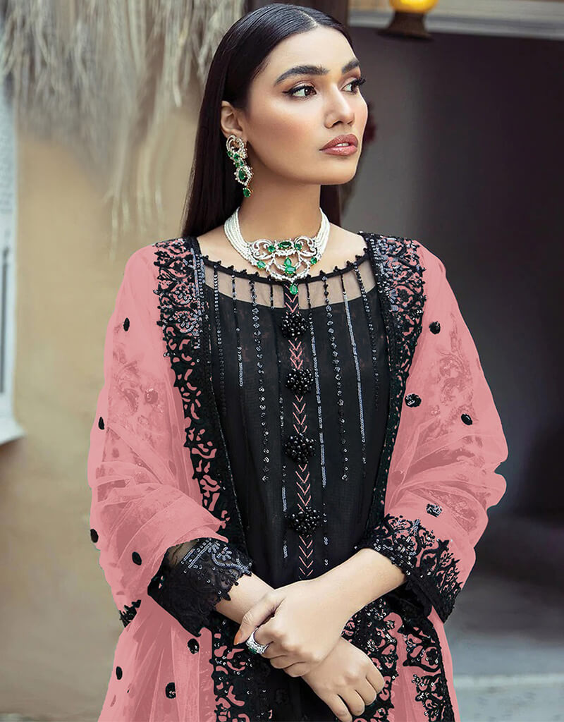 Elegant Black Faux Georgette Palazzo Salwar Suit for Women | Indian Ethnic Wear | Party & Wedding Outfit | Perfect for Festivals & Special Occasions