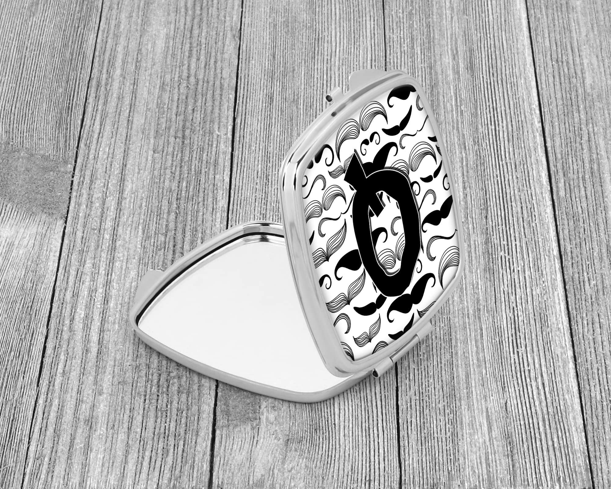 Caroline's Treasures CJ2009-QSCM Letter Q Moustache Compact Mirror - Elegant Travel Makeup Mirror for Women & Girls, Perfect Gift Idea, Portable Folding Handheld Mirror for Purse or Vanity - Great for Travel, Home, and Office Use