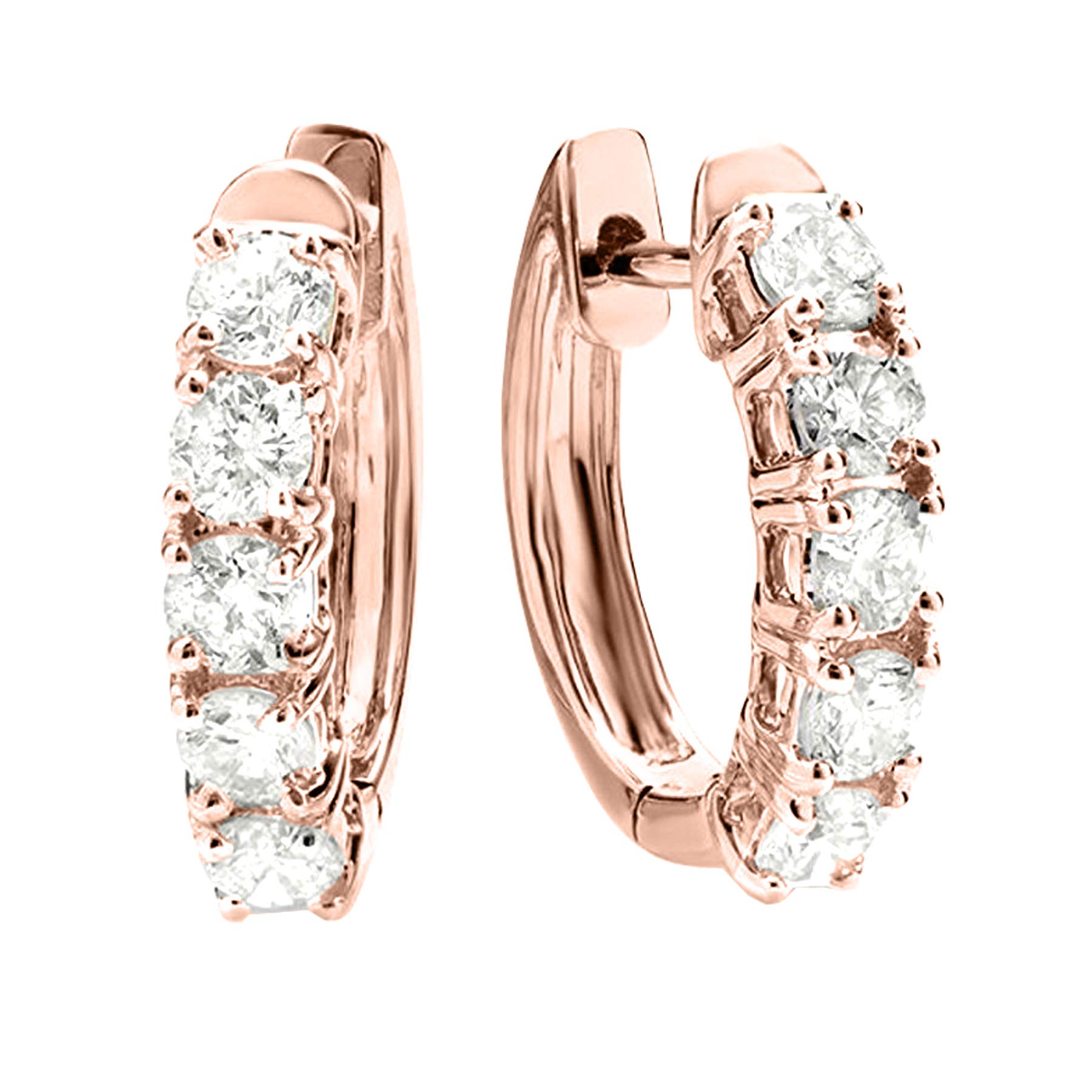 1-5 Carat Five Stone Diamond Hoop Huggie Earrings 14K Gold Luxury Collection - Elegant Everyday Jewelry for Women, Perfect for Weddings, Parties & Special Occasions