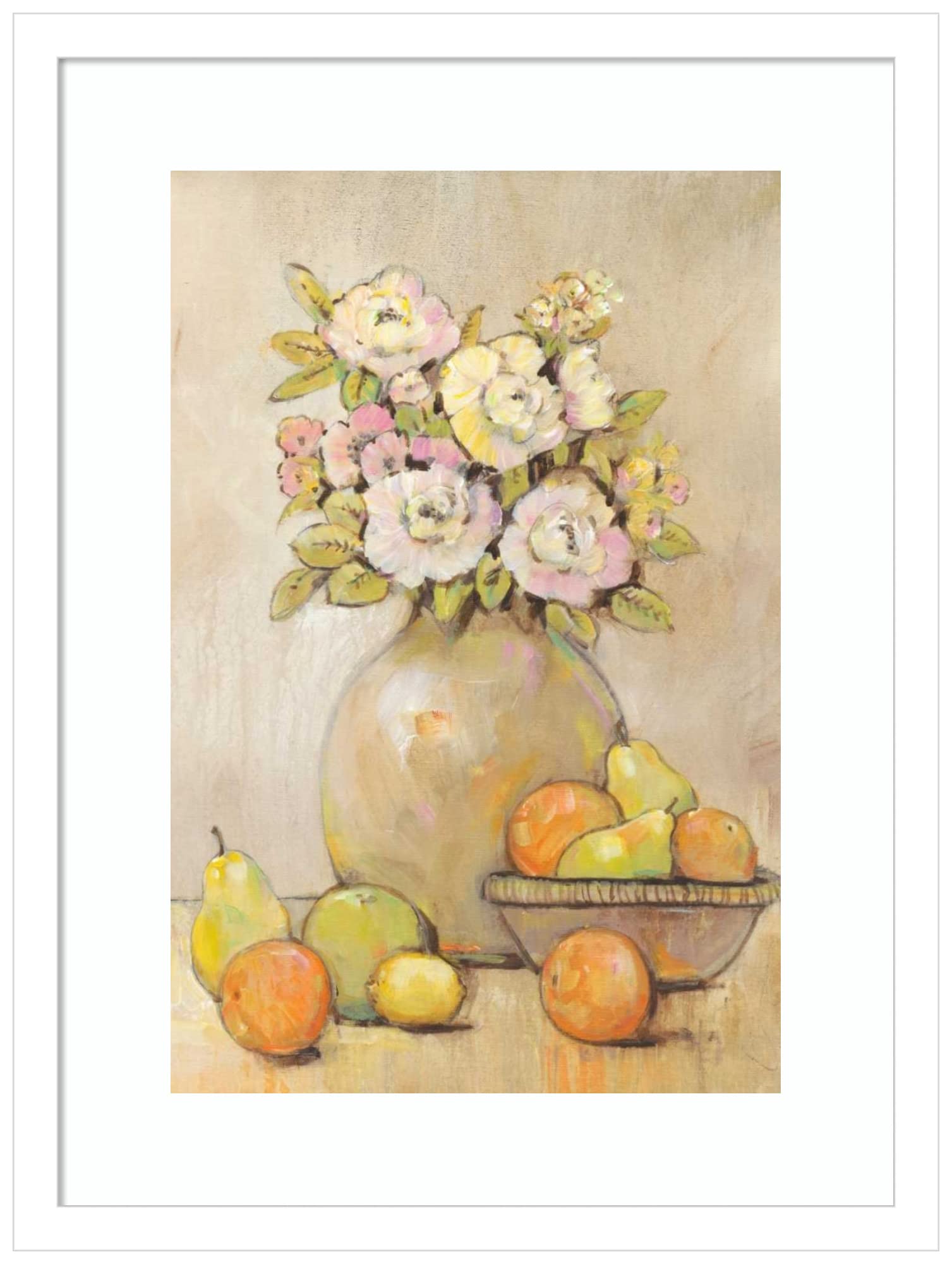 Amanti Art Still Life Study Flowers and Fruit II by Tim O'Toole - 16x21 Inch Wood Framed Wall Art Print with Svelte White Frame - Perfect for Living Room, Bedroom & Office Decor