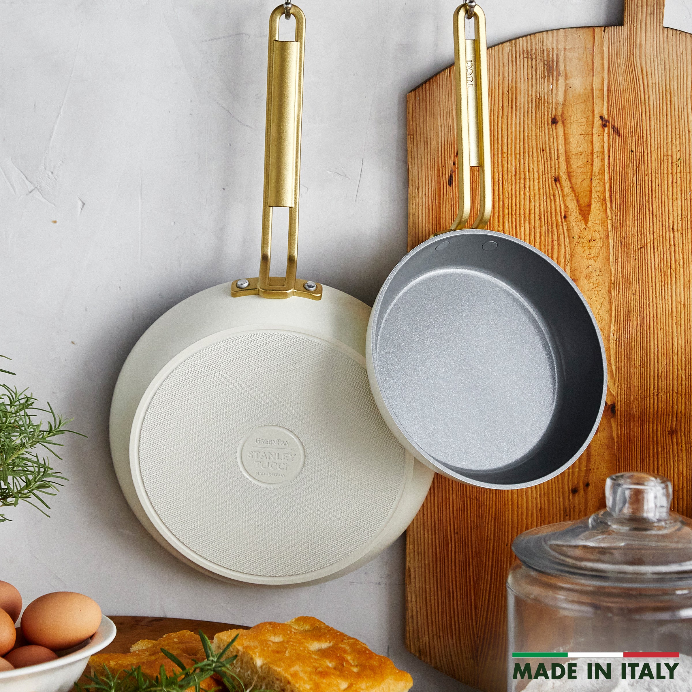 Stanley Tucci™ Ceramic Nonstick 8 & 10 Inch Fry Pan Set - Carrara White | PFOA-Free Cookware for Healthy Cooking | Perfect for Sauteing, Frying & Everyday Meals