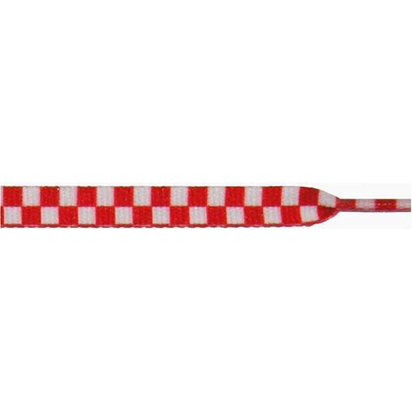Wholesale Bulk Printed Flat 3/8 Inch White and Red Checker Pattern Shoelaces - 12 Pair Pack for Sneakers, Boots & Casual Shoes - Perfect for Sports, Work & Everyday Wear
