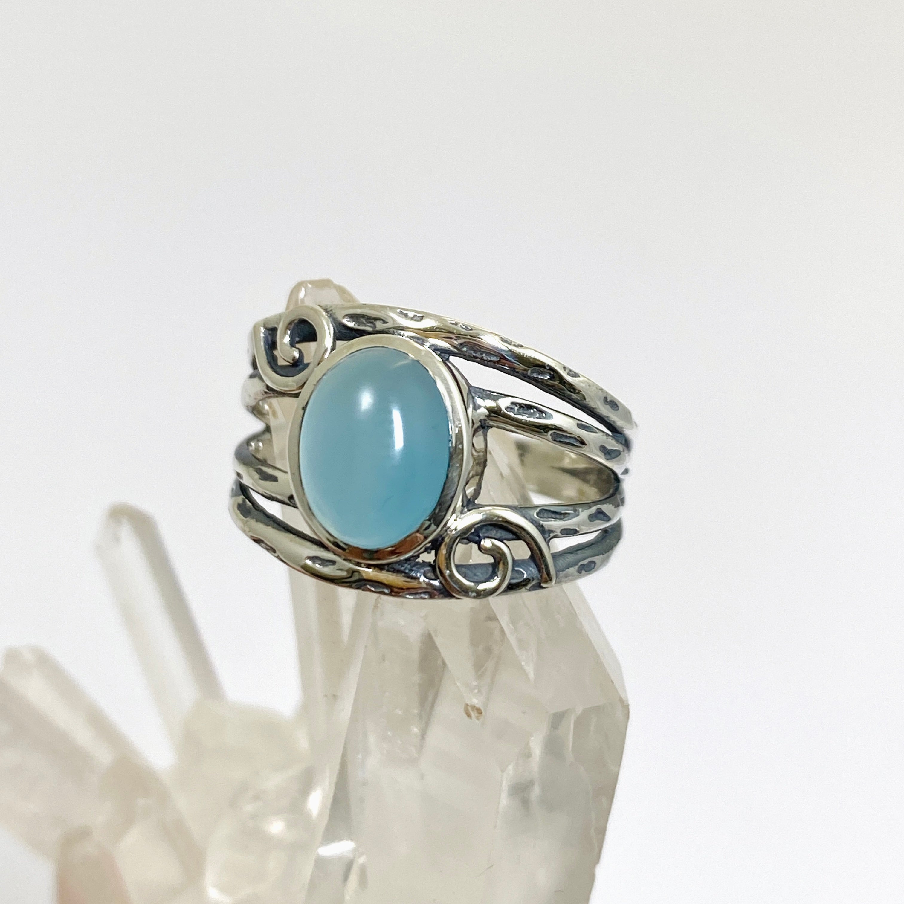 Blue Chalcedony Cabochon Ring - Sterling Silver 925 Decorative Setting R4025 | Elegant Boho Jewelry for Women, Perfect for Weddings & Special Occasions