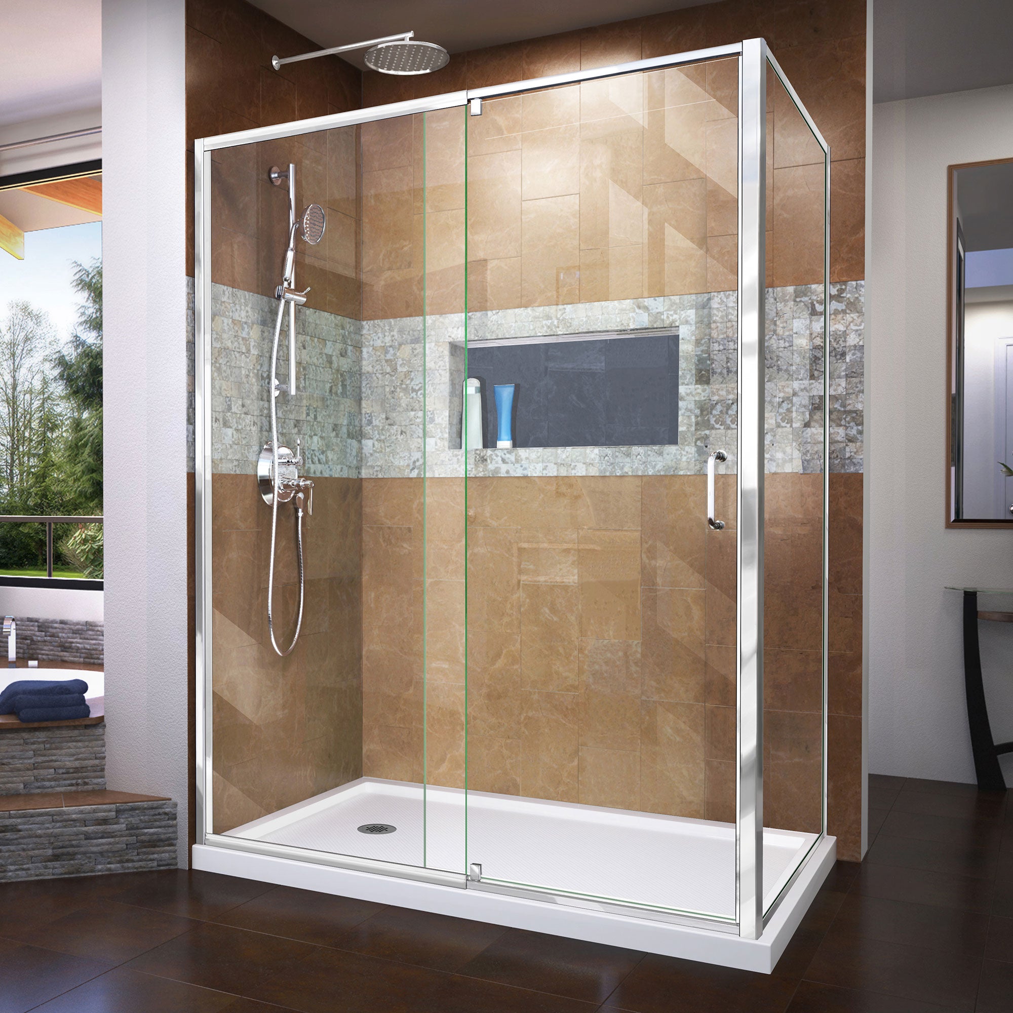 DreamLine Flex 36x60x74.75 Inch Semi-Frameless Pivot Shower Enclosure with SlimLine Base Kit - Modern Bathroom Upgrade for Small Spaces & Luxury Homes