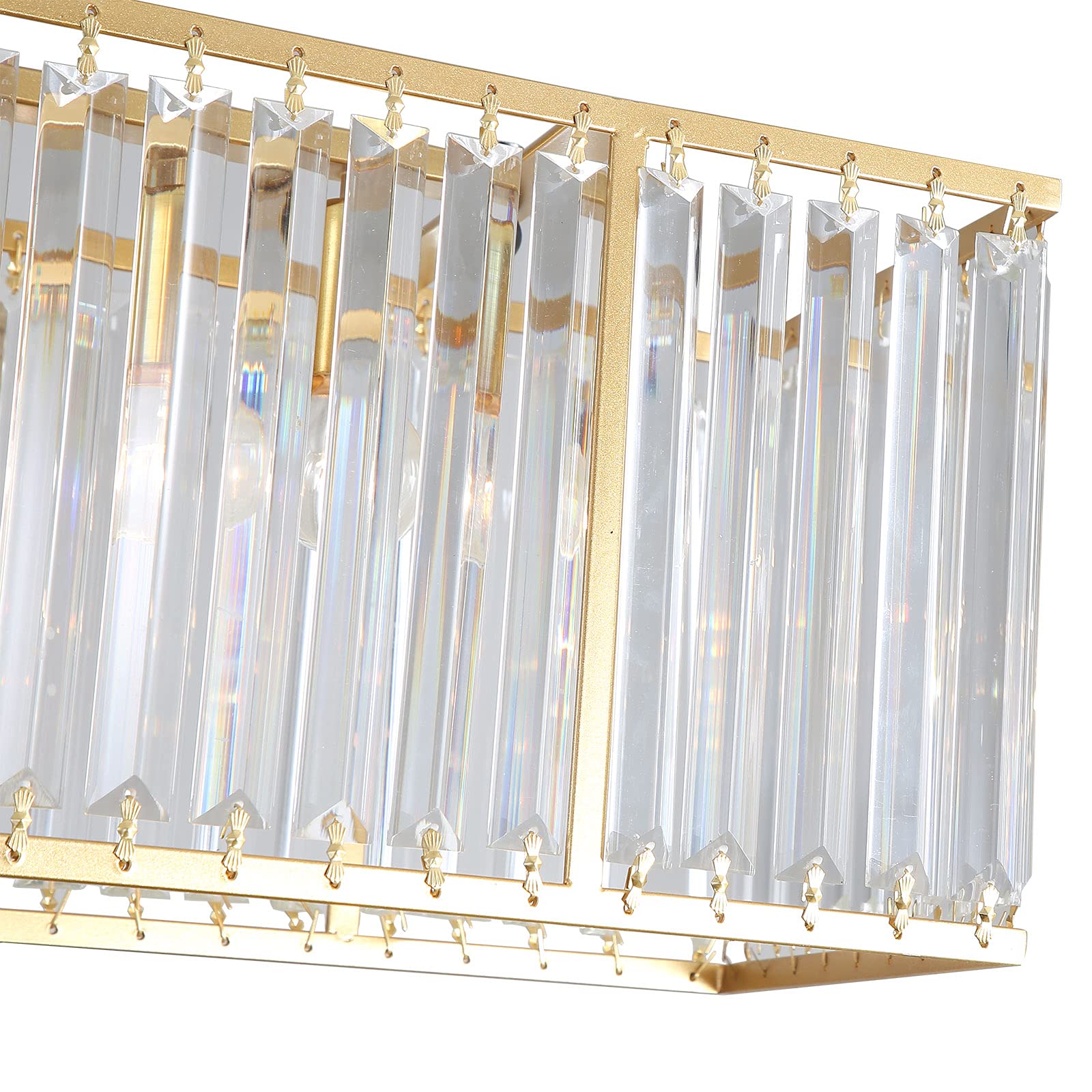 Modern Crystal Chandelier - Gold Rectangle Pendant Light Fixture for Dining Room, Living Room, Bedroom - Elegant Ceiling Lighting for Home Decor, Wedding & Luxury Interior Design