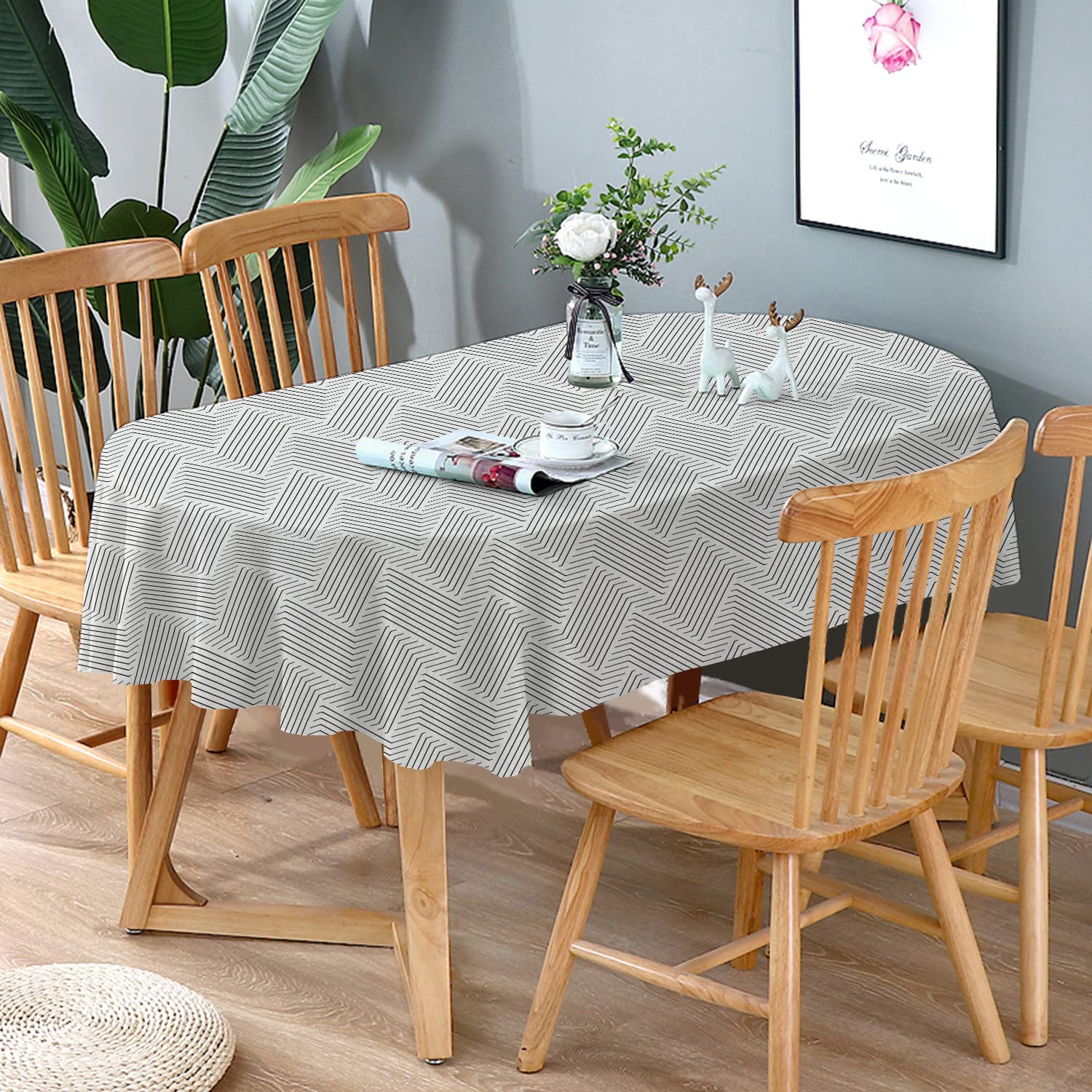 Premium Waterproof Striped Oval Tablecloth 60x120 Inch - Wrinkle-Free Durable Fabric for Indoor/Outdoor Use - Perfect for Dining Tables, Patio Decor, and Special Events