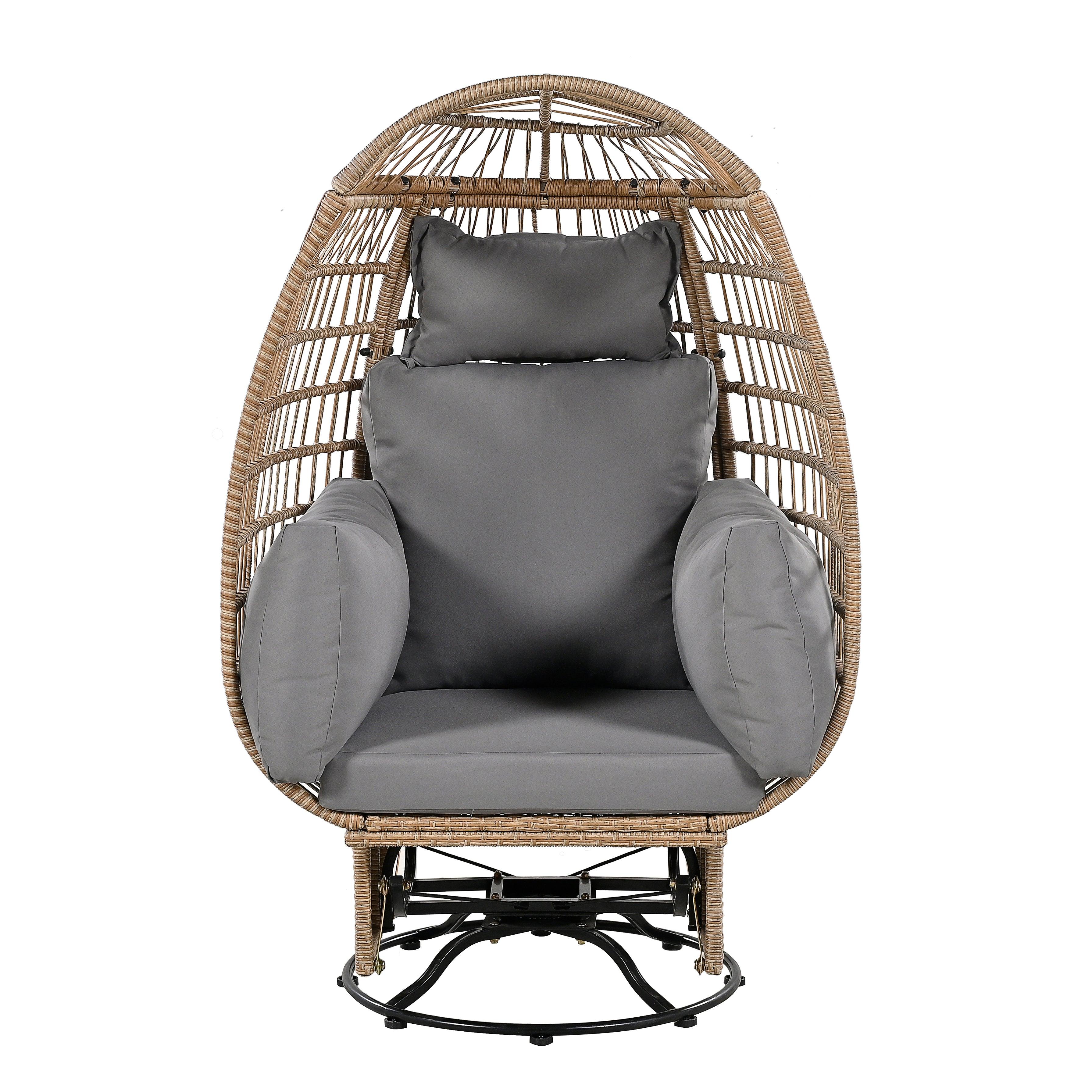 Outdoor Swivel Rocking Chair with Cushions - Rattan Egg Patio Chair for Balcony, Poolside, Garden - Perfect for Relaxing, Lounging & Sunbathing