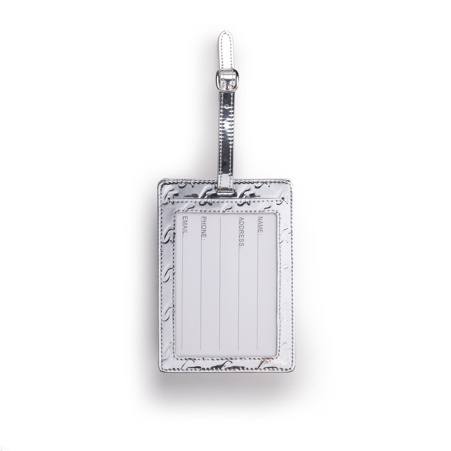 Personalized Metallic Monogram Luggage Tag - Engraved Silver Name Tag for Travel Bags & Suitcases - Perfect for Airports, Cruises & Business Trips