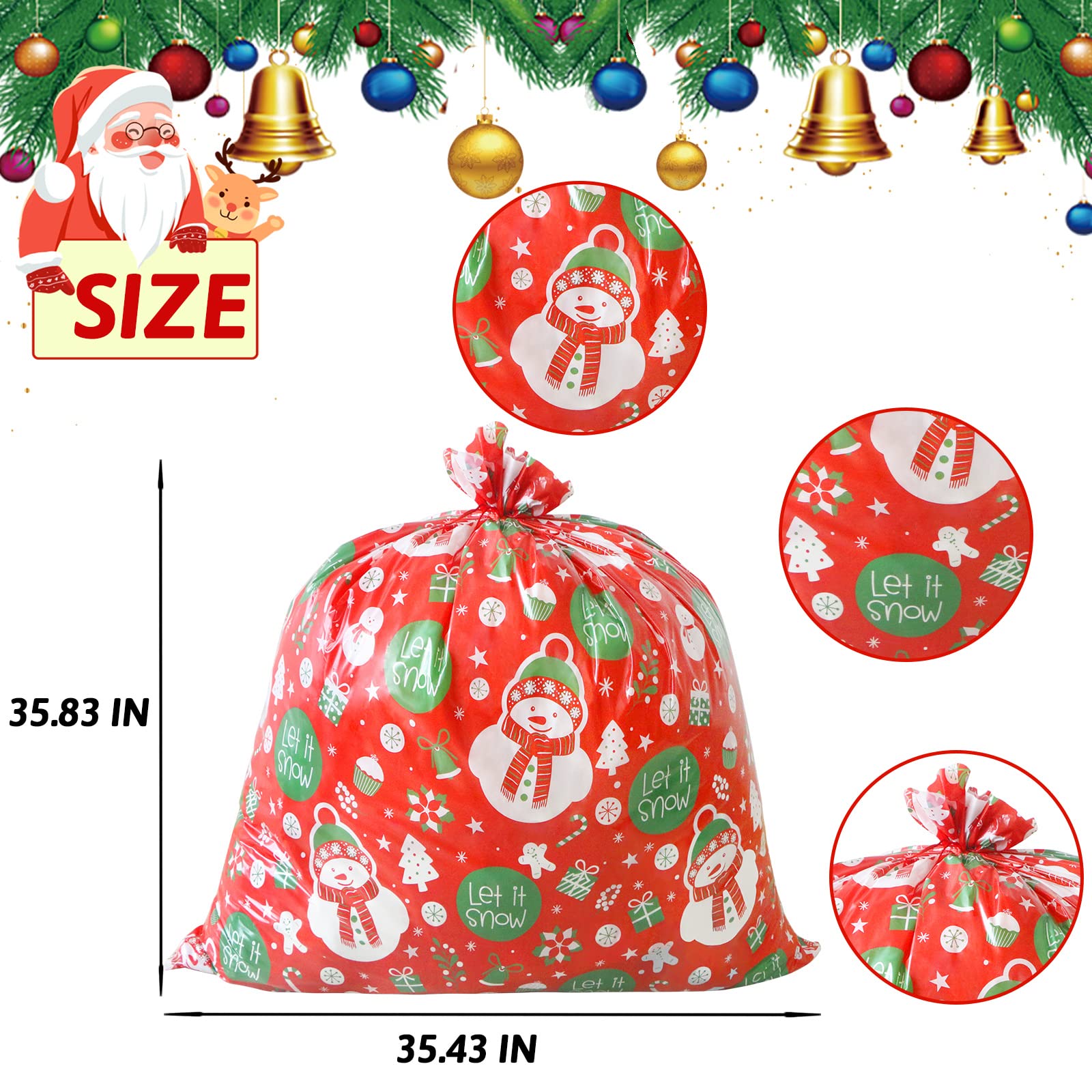 ZMCINER 6-Piece Large Christmas Gift Bags Set - 35.8” X 35.8” Jumbo Holiday Present Wrapping Bags for Xmas Gifts, Stocking Stuffers & Party Favors - Perfect for Christmas Parties, Family Gatherings & Corporate Gift Exchanges