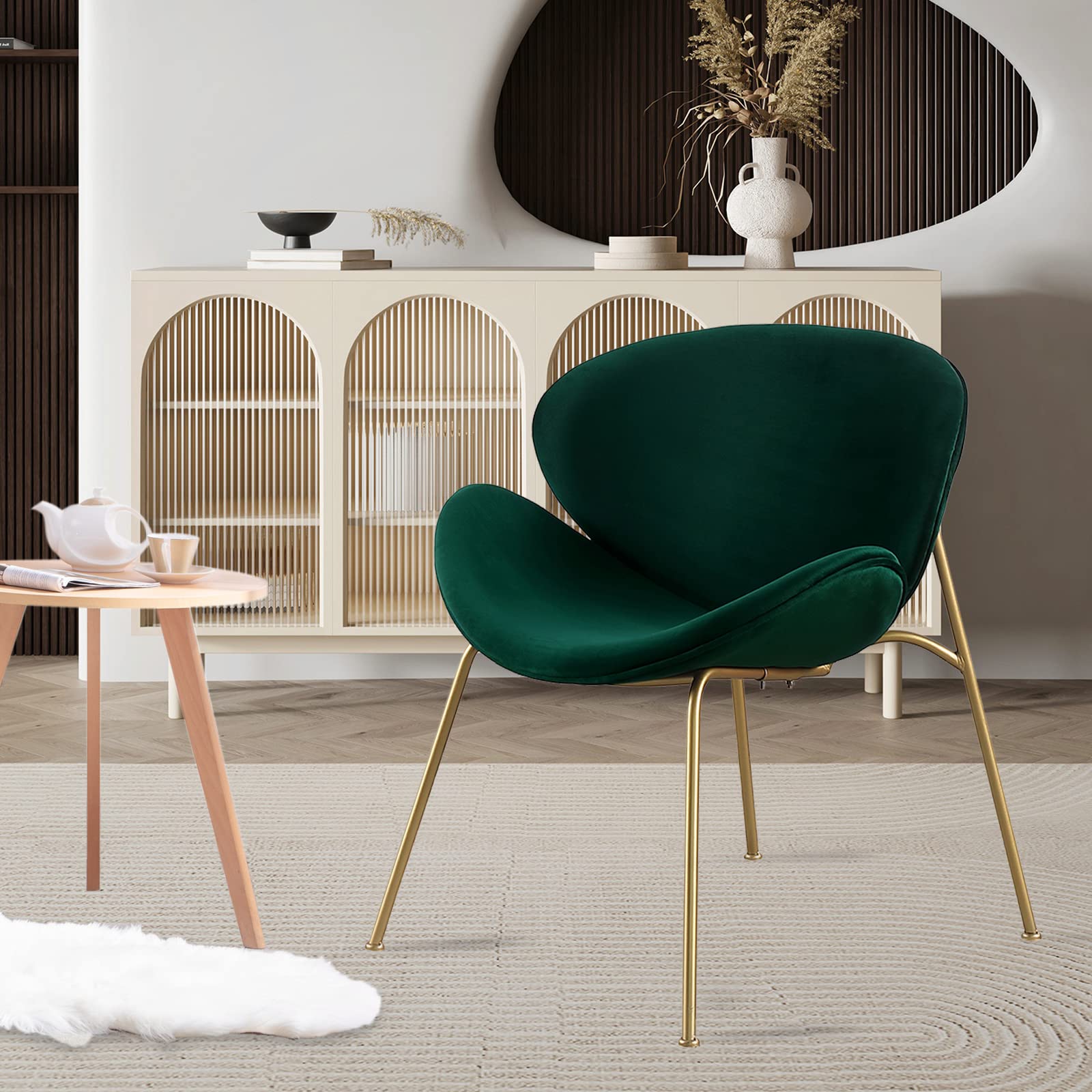 Luxury Velvet Dining Chairs Set of 2 - Modern Side Chairs with Golden Metal Legs & Curved Back - Elegant Vanity, Reading & Leisure Chairs for Bedroom, Living Room, Kitchen - Perfect for Dining, Home Office & Lounge Areas