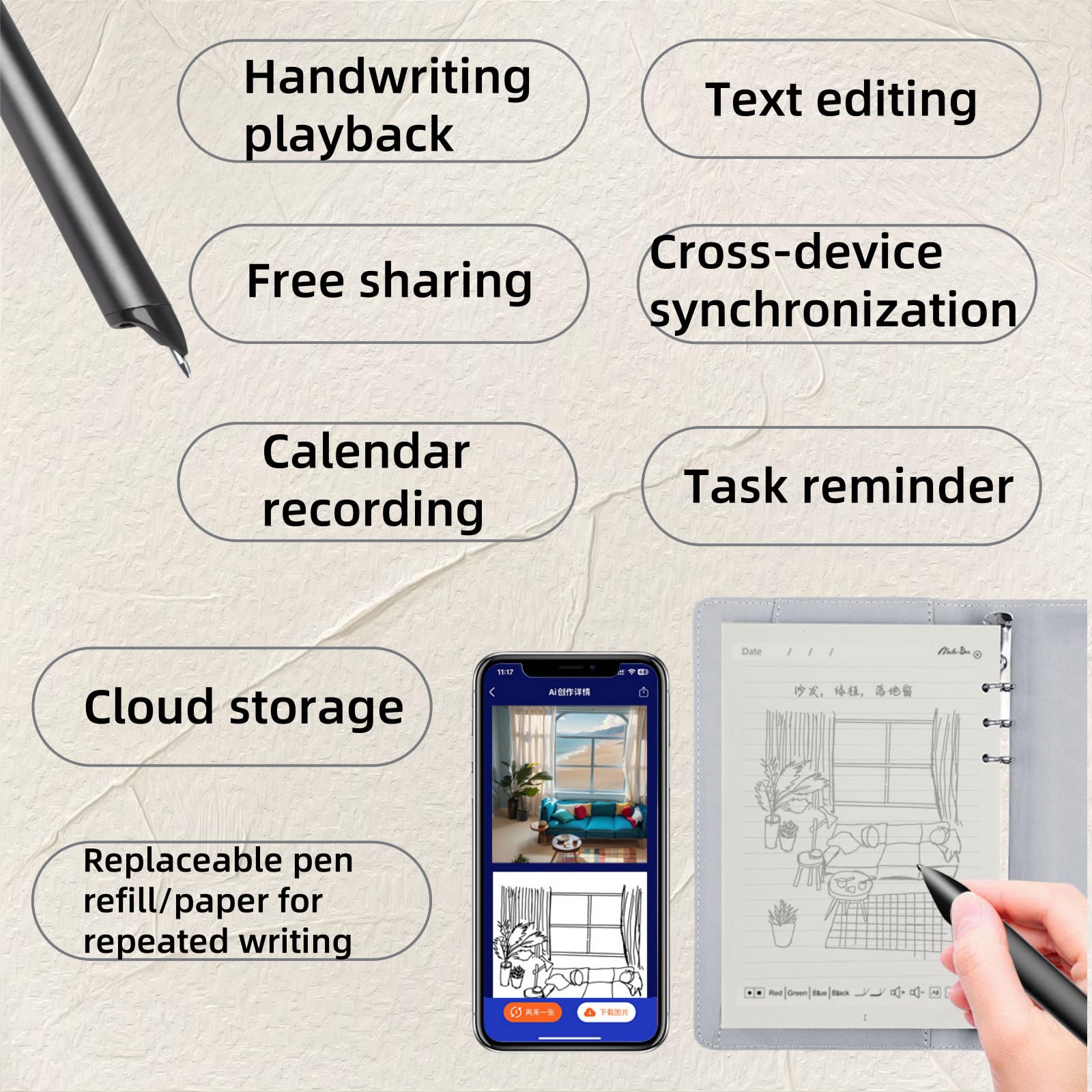 Synctify Digital Sketchbook Pro Set V2 - Smart Sync Pen & Bluetooth Notebook for Artists, A4 Size (Black) | Perfect for Digital Drawing, Note Taking & Creative Work on the Go