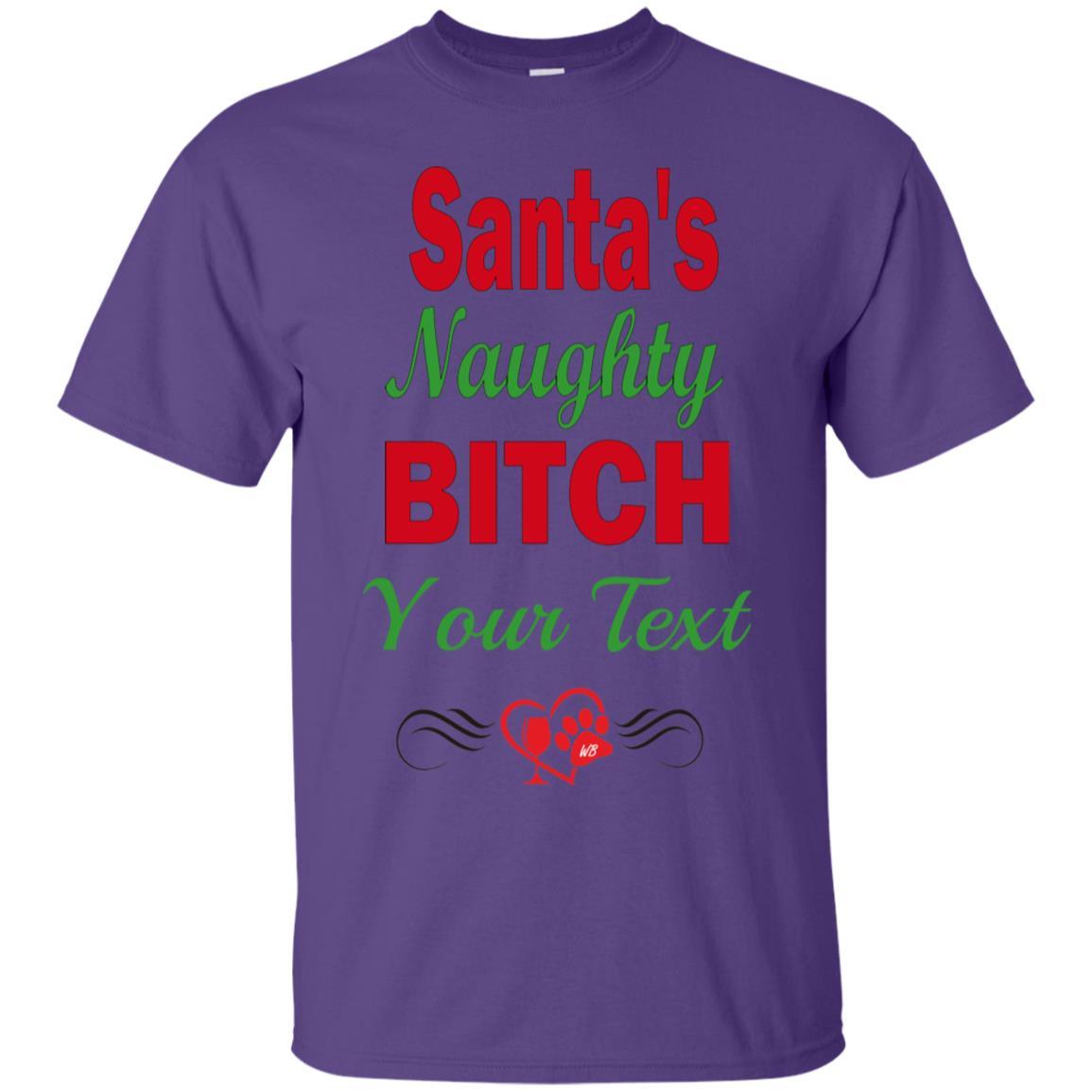Santa's Naughty Bitch Personalized Cotton T-Shirt | Custom Funny Christmas Gift for Women | Party, Holiday & Festive Outfit