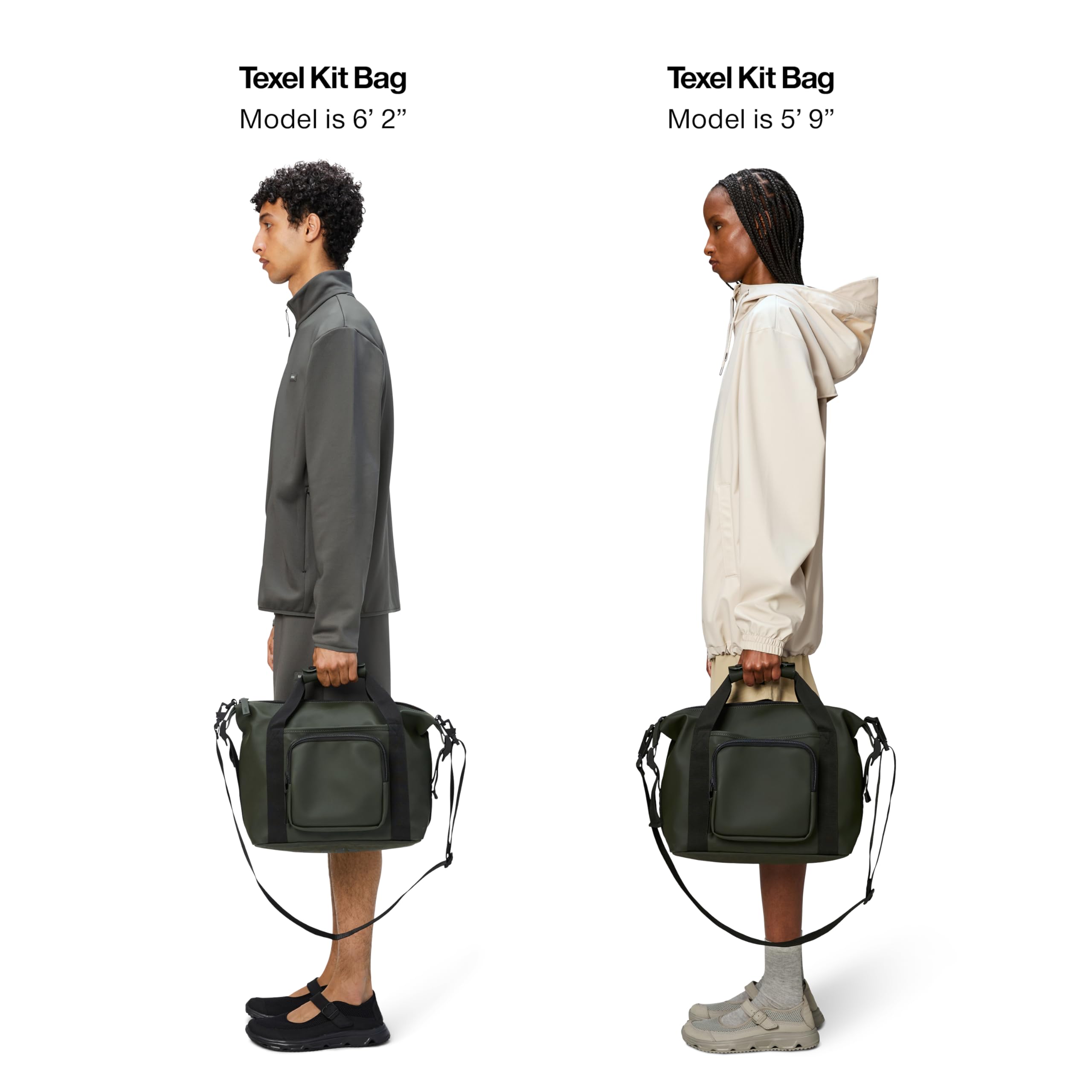 RAINS Texel Kit Bag - Waterproof Shoulder & Crossbody Bag for School, Work & Travel, Multiple Storage Pockets, Fits Telescopic Handle Suitcases (Green) - Perfect for Commuting, Business Trips & Outdoor Adventures
