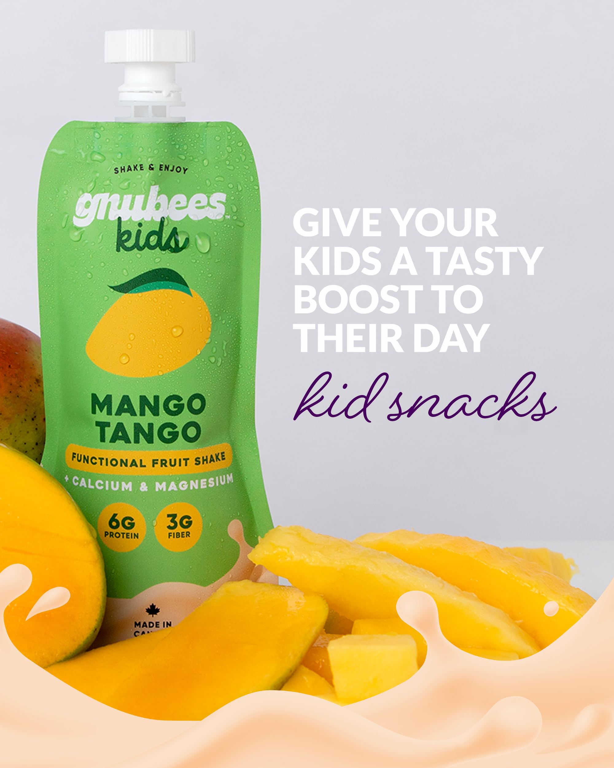 Organic Kids Fruit Pouches - Healthy Mango Tango Smoothie Snacks (6 Pack, 6.5oz Each) | High Fiber Protein Drink for Toddlers | Ready-to-Drink Baby Food for School Lunches, Road Trips & Outdoor Activities