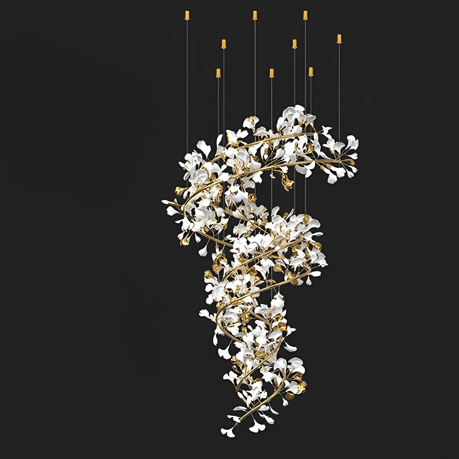 Merlin Gingko Spiral Chandelier - Modern Gold Leaf Ceiling Light Fixture for Dining Room, Living Room & Bedroom Decor