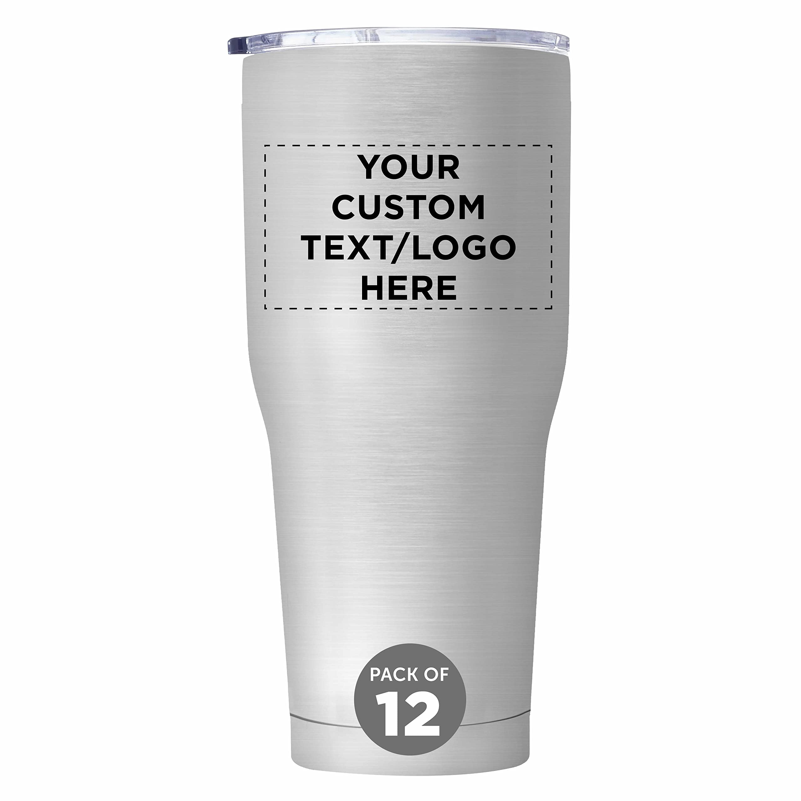 Custom Big League Travel Tumblers 30 oz. Set of 12 - Personalized Bulk Pack with Double Wall Insulation - Ideal for Coffee, Hot Cocoa, Tea & Cold Drinks - Perfect for Office, Camping, Sports & Gifts - Silver Stainless Steel