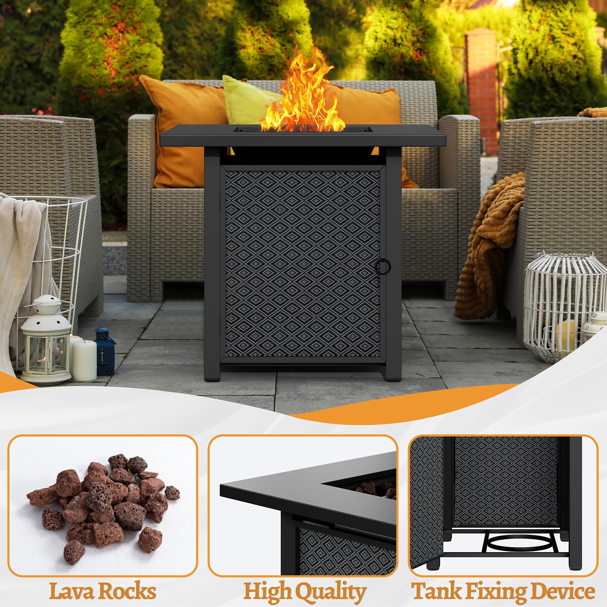 30 Inch Outdoor Propane Fire Pit Table with Removable Lid & Lava Rocks - 40,000 BTU Waterproof Cover - Durable Metal Frame - Perfect for Patio, Garden, Backyard & Camping (Grey)